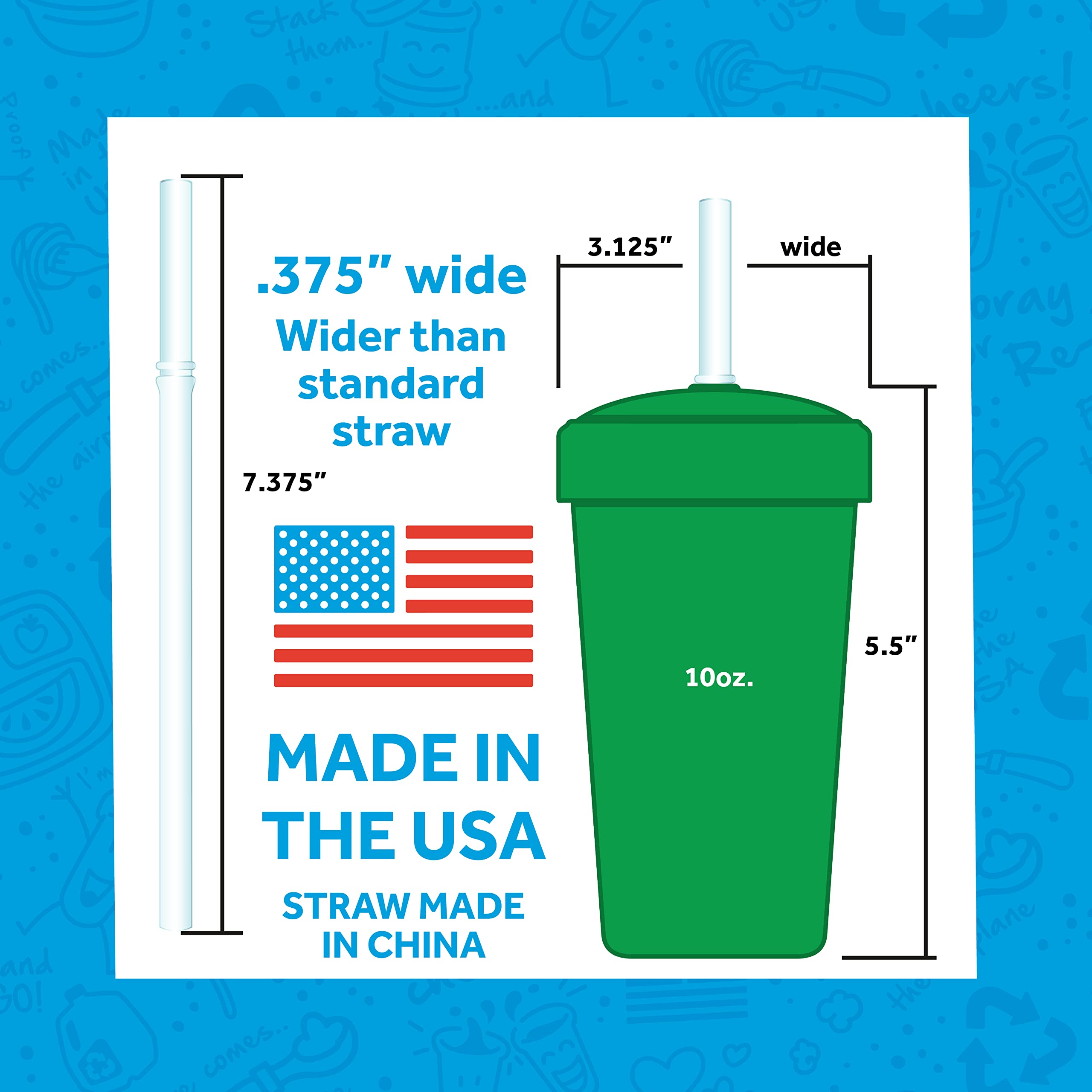 Reusable 10oz Toddler Straw Cups 2-Pack - BPA-Free, Dishwasher & Microwave Safe - Made in USA - Navy Blue & Sky Blue for Boys & Girls - Perfect for Daycare, Travel, and On-the-Go Hydration