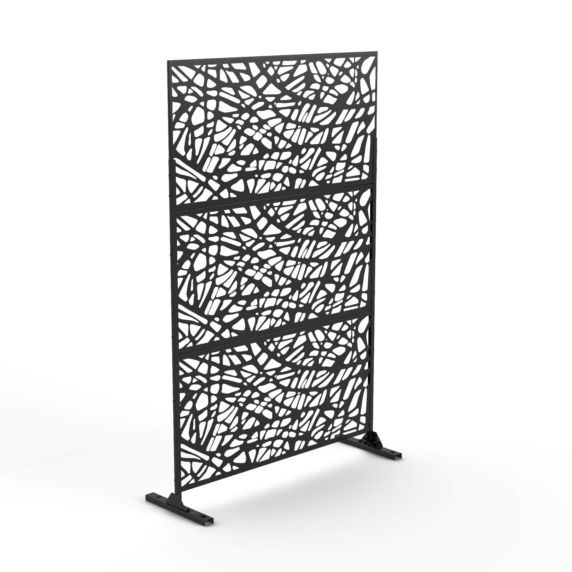 NeuType Black Metal Outdoor Privacy Screen Divider with Stand - Laser Cut Design for Patio, Garden, and Backyard Privacy