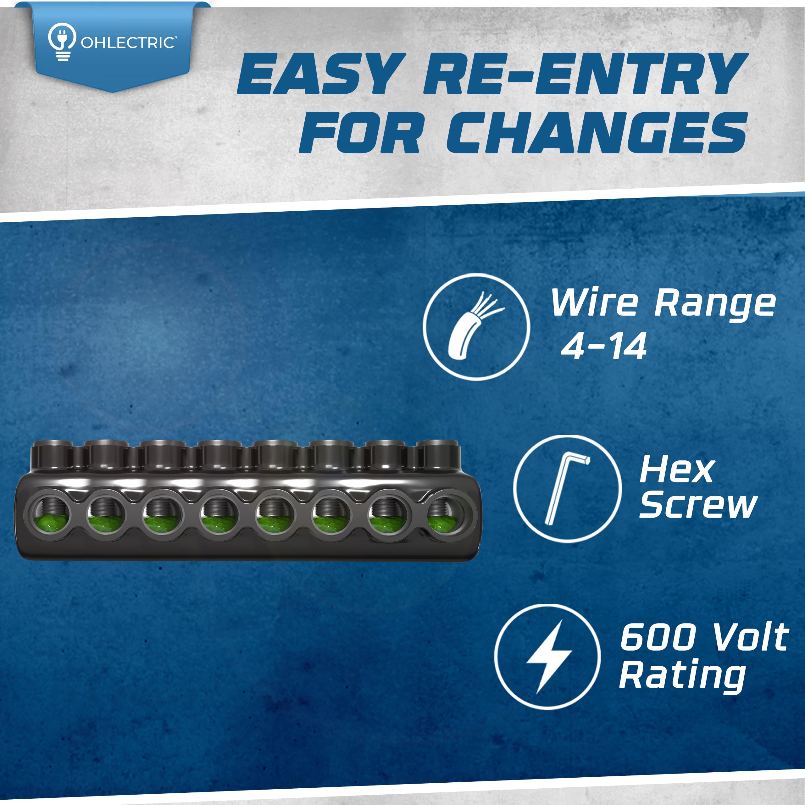 OHLECTRIC 8-Port Insulated Wire Connector for 4-14 AWG Wires, Single Side Entry with 5/32