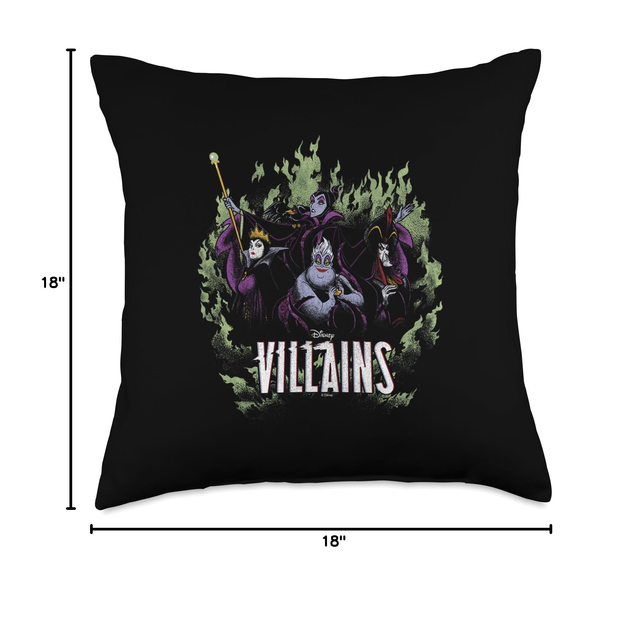 Disney Villains Green Flames Throw Pillow - Soft Decorative Cushion for Sofa, Bed & Home Decor - Perfect for Disney Fans & Movie Themed Rooms