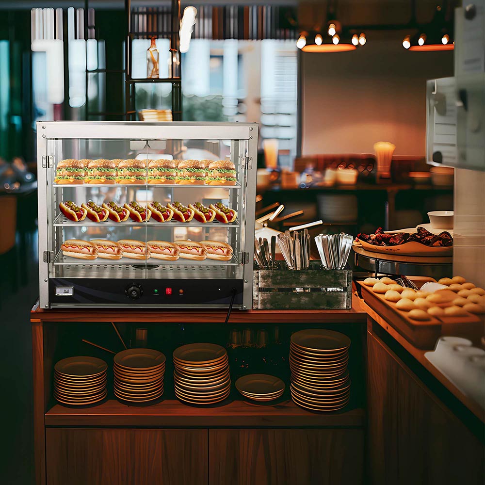3-Tier Commercial Food Warmer Countertop Cabinet - 27x15x24 Inches for Fried Chicken, Pizza & Buffet Display - Perfect for Restaurants, Cafes & Catering Services