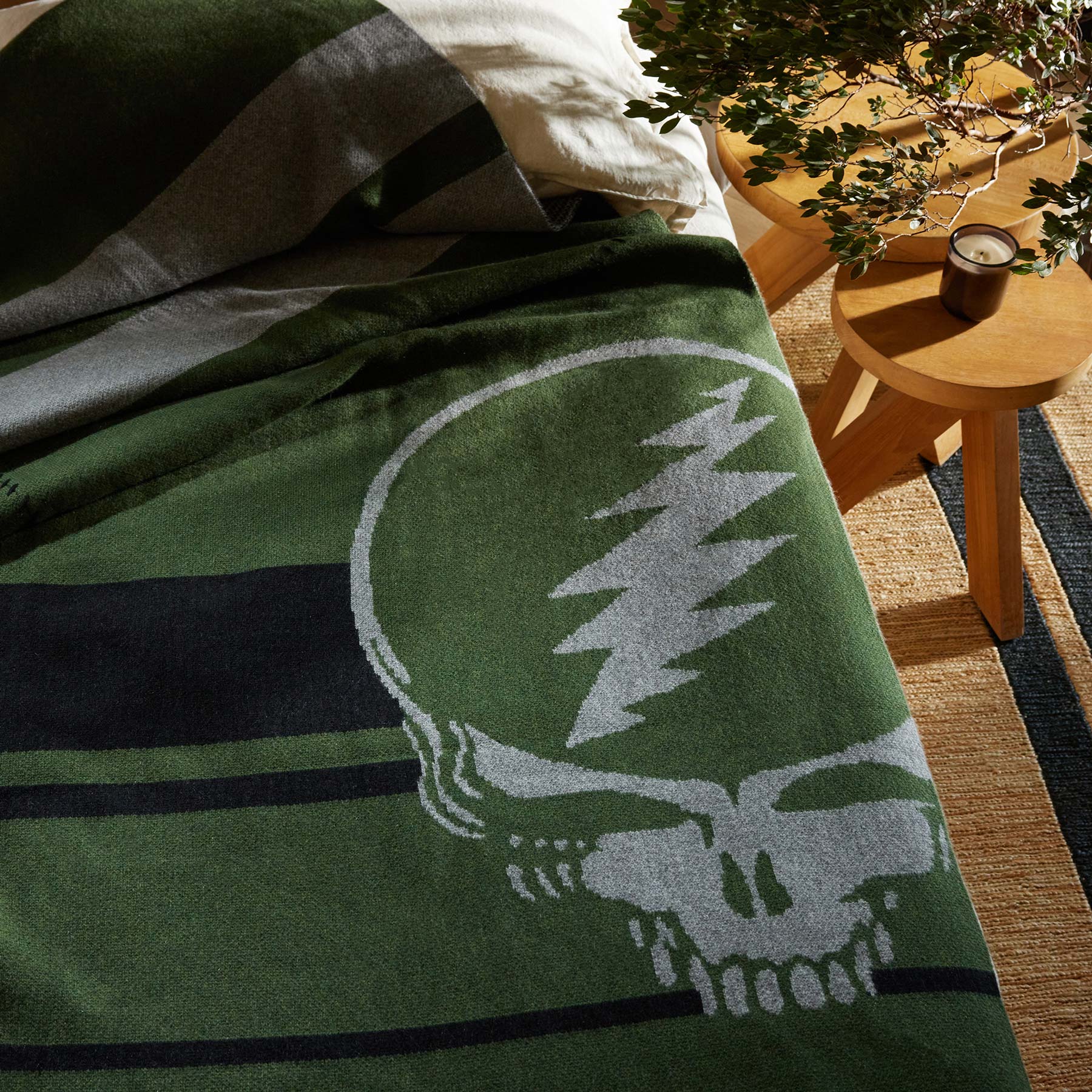 Grateful Dead Cashmere Blanket - Soft Luxury Throw in Military Green, Grey Smoke & Black - Perfect for Home Decor, Gifts & Cozy Nights