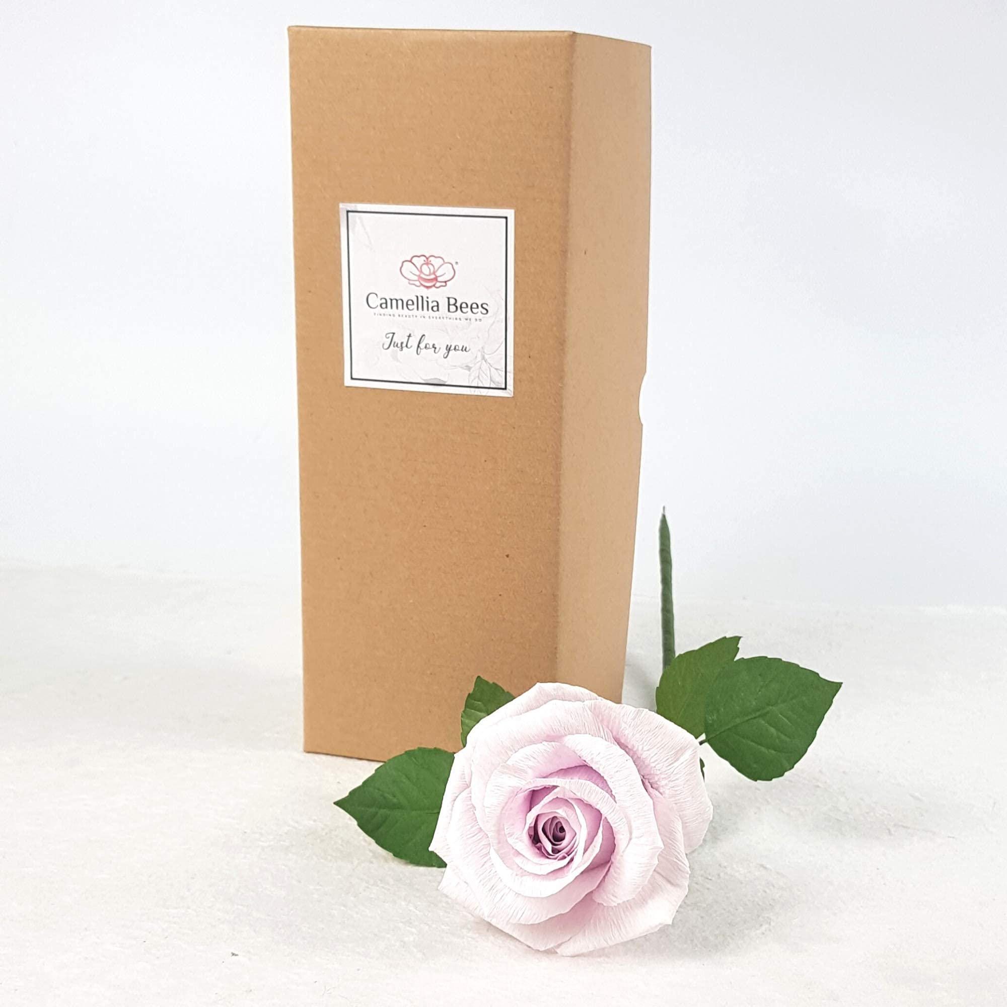 Handmade Light Purple Crepe Paper Rose Gift - Single Long Stem Artificial Flower for Mother's Day, Valentine's Day, Wedding Anniversary & Birthday - Perfect for Home Decor, Wedding Centerpieces & Romantic Gift Giving