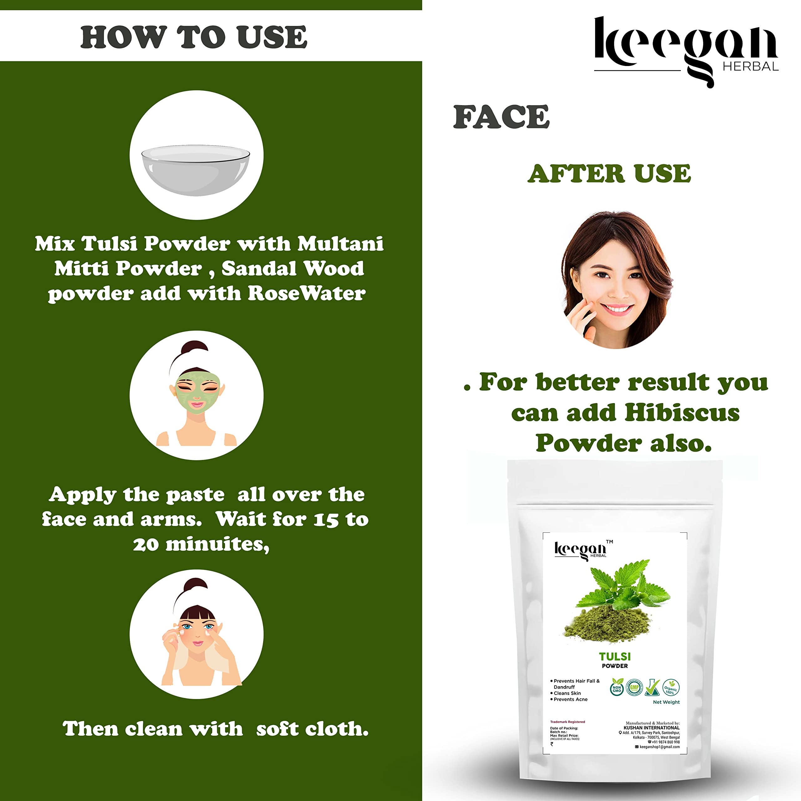 Keegan Natural Ubtan Powder with Lemon Peel, Hibiscus, Tulsi & Multani Mitti - 40g Each for Glowing Skin & Face Care | DIY Beauty, Ayurvedic Skincare Routine