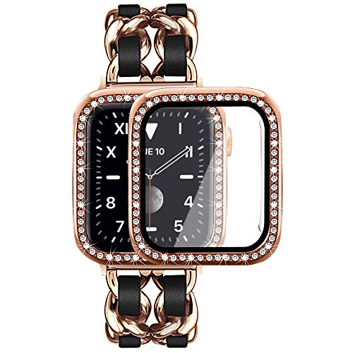 Rose Gold Link with Black Leather