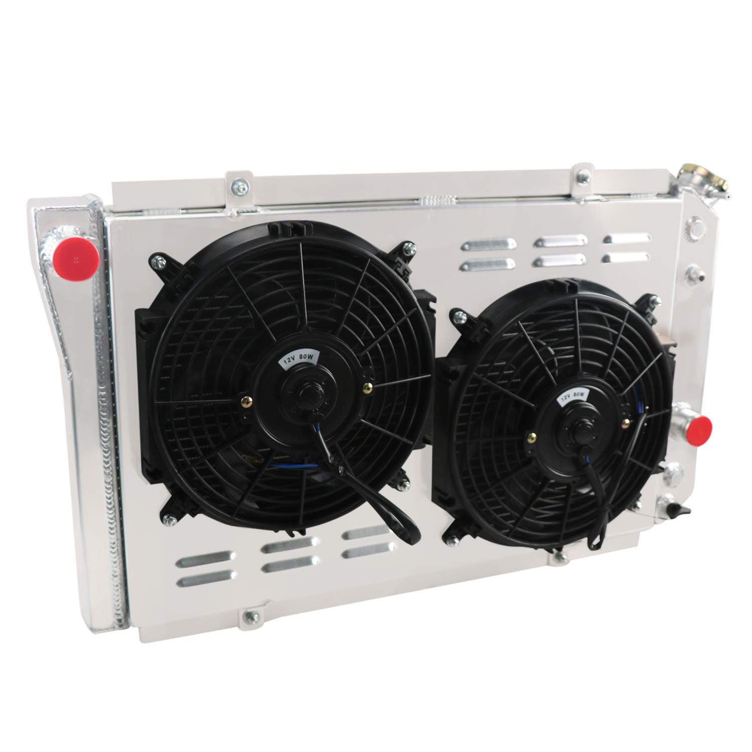 High-Performance 3-Row Aluminum Radiator for 1982-2002 Chevy S10 Blazer Corvette 5.7L V8 - Includes Cooling Fan, Shroud & Relay Kit - Perfect for Off-Roading, Towing & Hot Weather Driving