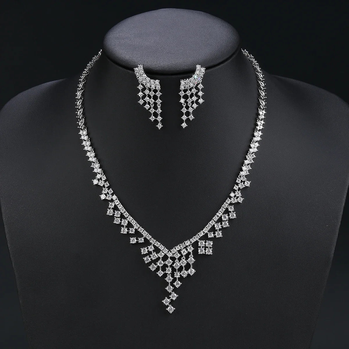 Luxury Cubic Zirconia Bridal Jewelry Set - Elegant Wedding Necklace and Earrings for Women | Perfect for Bridal Party, Engagement, Anniversary & Formal Occasions