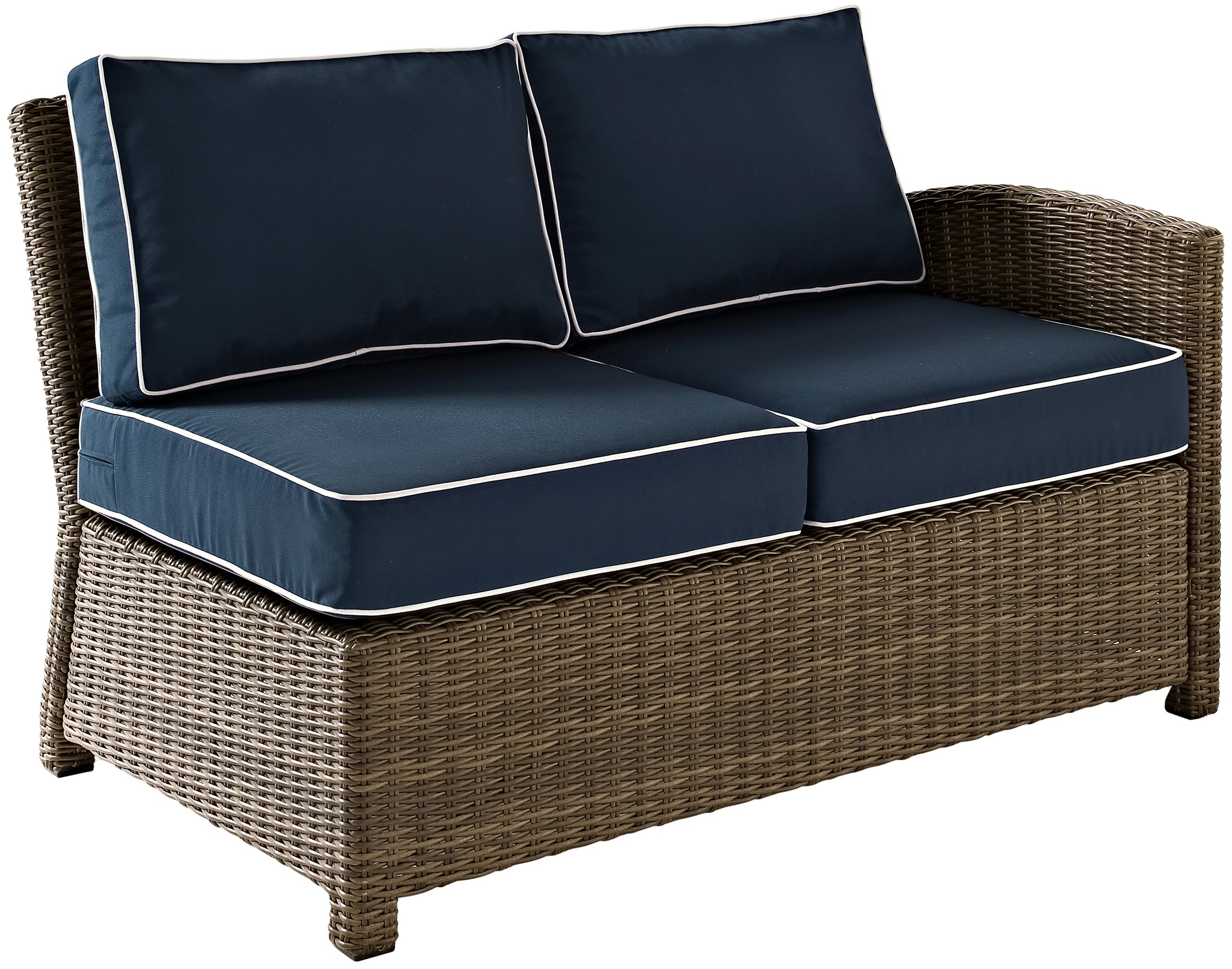 Crosley Furniture Bradenton 5-Piece Outdoor Sectional Sofa Set - All-Weather Wicker Patio Furniture with Navy Cushions for Deck, Garden & Backyard Relaxation