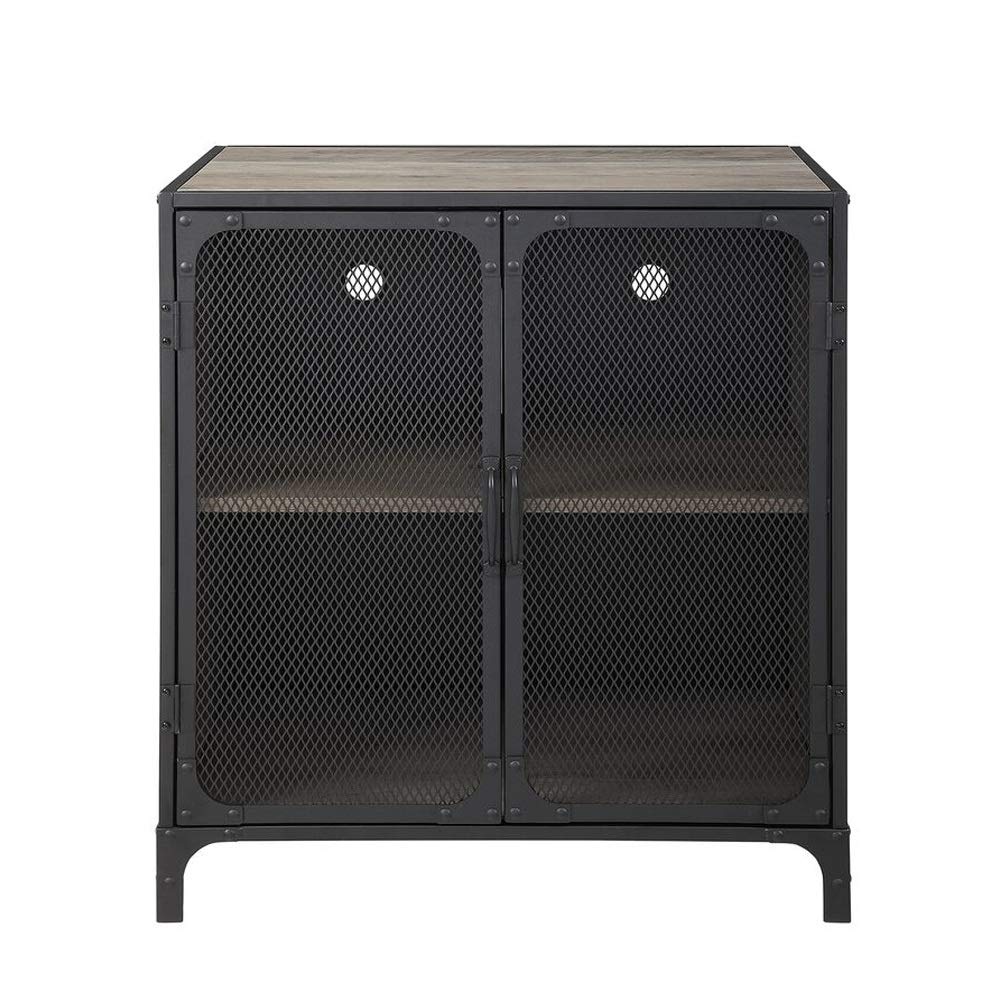 Walker Edison Malcomb Industrial Metal Mesh 2-Door Storage Cabinet - Rustic Grey Wash Console for Kitchen, Living Room & Home Decor - 30 Inch - Perfect for Organizing Dishes, Linens & Displaying Decor Items