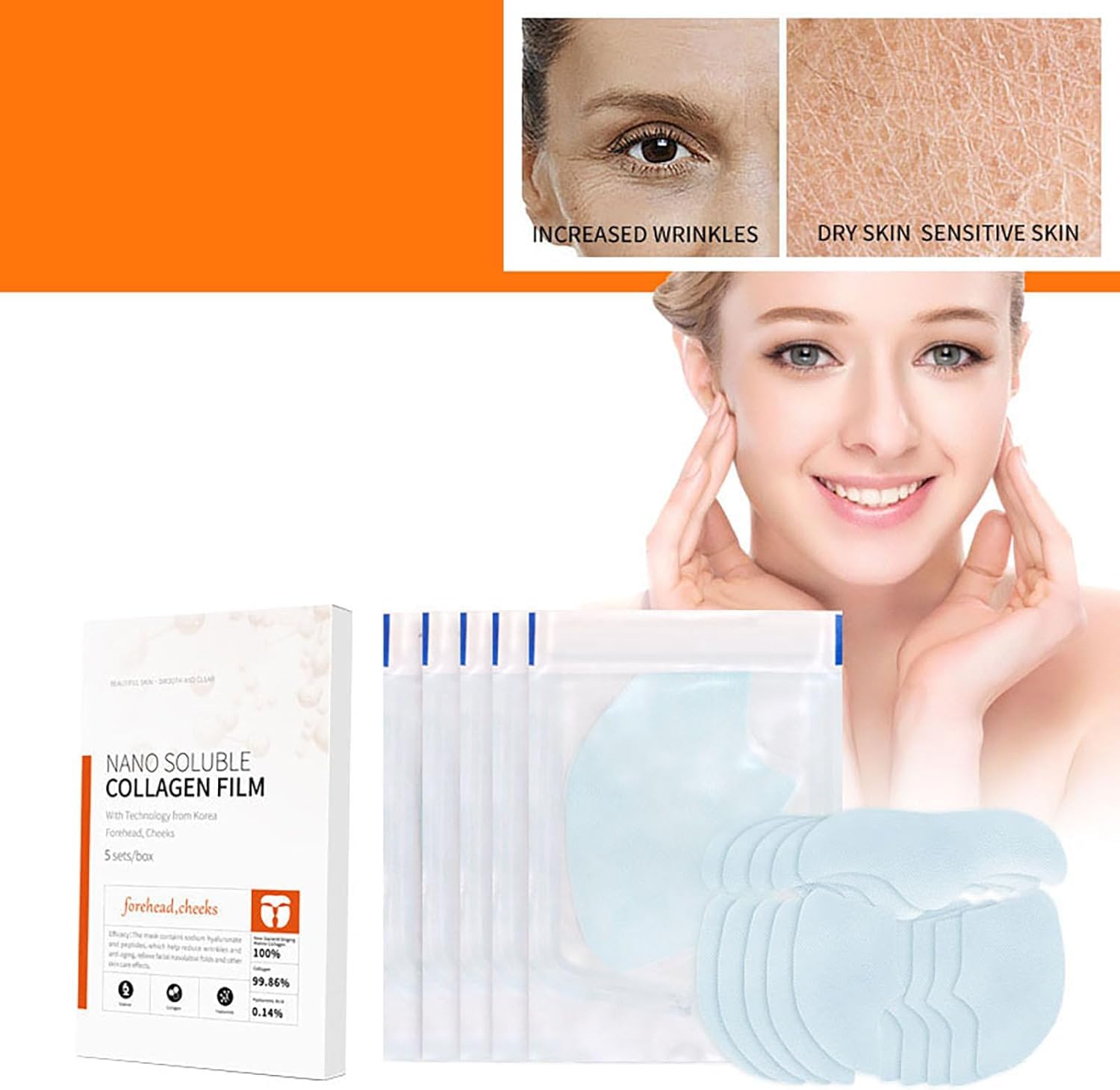 Skinifyx Hydrolyzed Collagen Patches for Face & Neck - Anti-Aging Nano Soluble Collagen Film Mask - Wrinkle Reduction & Skin Hydration Treatment - Perfect for Daily Skincare Routine & Spa Days
