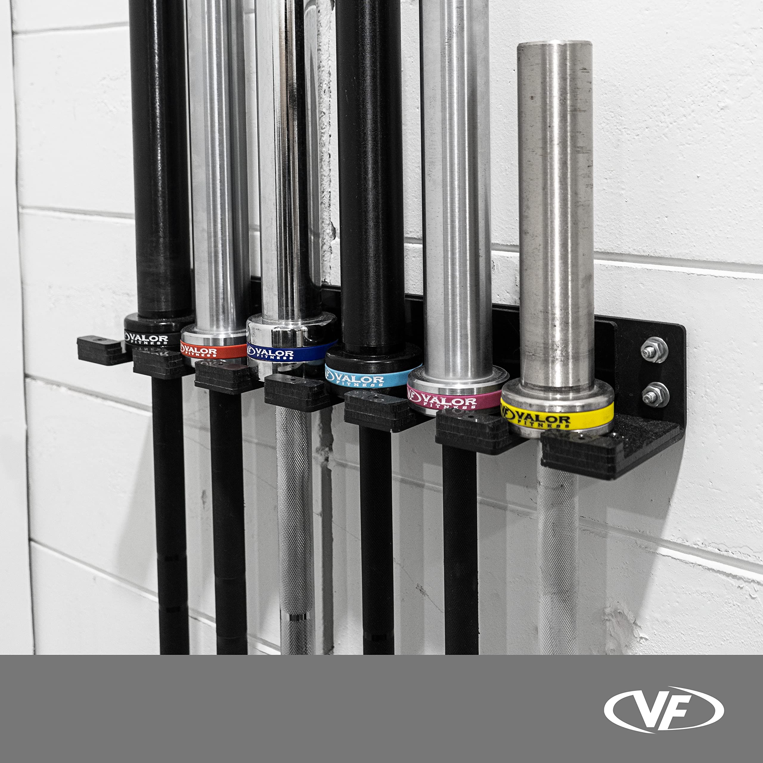 Valor Fitness Vertical Olympic Barbell Wall Mount Storage Rack - Heavy Duty 3-Bar & 6-Bar Holder for Home Gym, Garage & CrossFit Training - Space Saving Weightlifting Equipment Organizer for Squat Racks & Powerlifting Gear