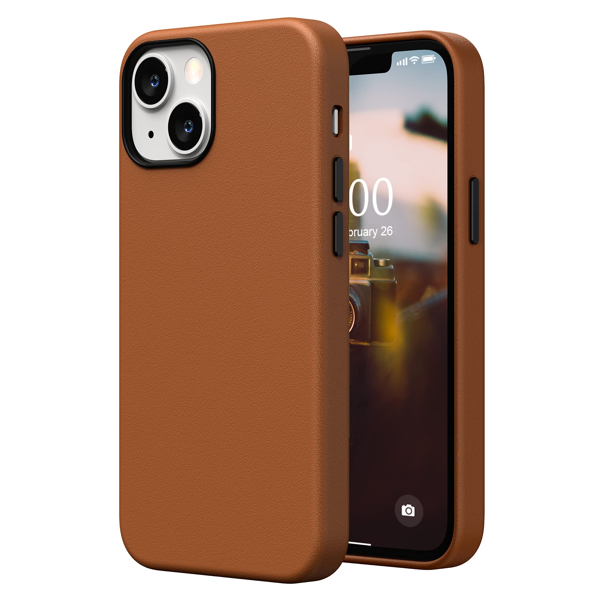 SURPHY Premium Faux Leather iPhone 13 Mini Case (5.4 inch 2021) with Metallic Buttons & Microfiber Lining - Slim Protective Phone Cover for Women & Men - Perfect for Work, Travel & Everyday Use