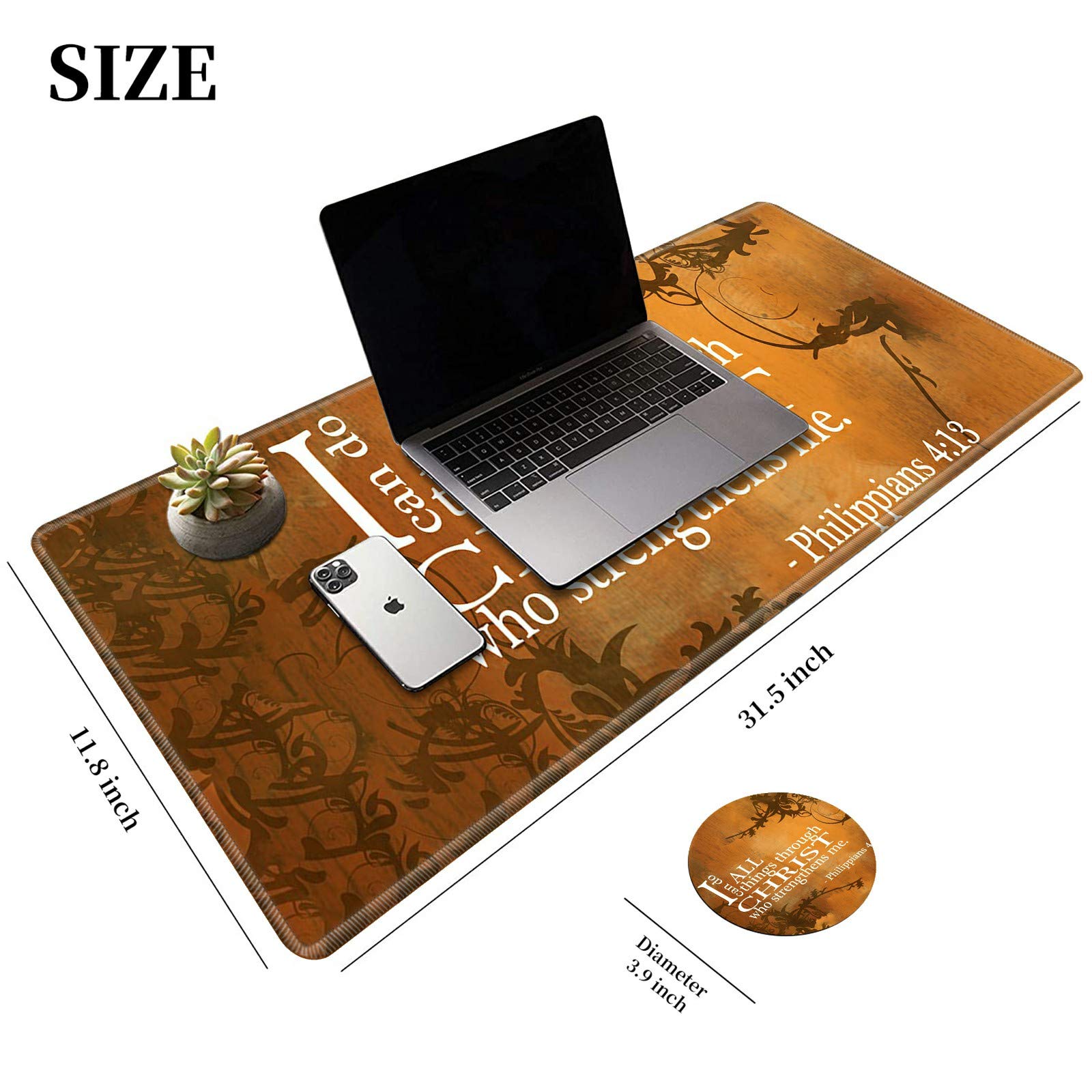 Large Gaming Mouse Pad with Stitched Edge - Extended Desk Mat for Keyboard & Mouse | Inspirational 'I Can Do All Things Through Christ' Quote | Perfect for PC, Laptop, Office & Home Decor | Non-Slip Base & Spill-Proof Coaster Included | Ideal for Gaming, Work & Study Sessions