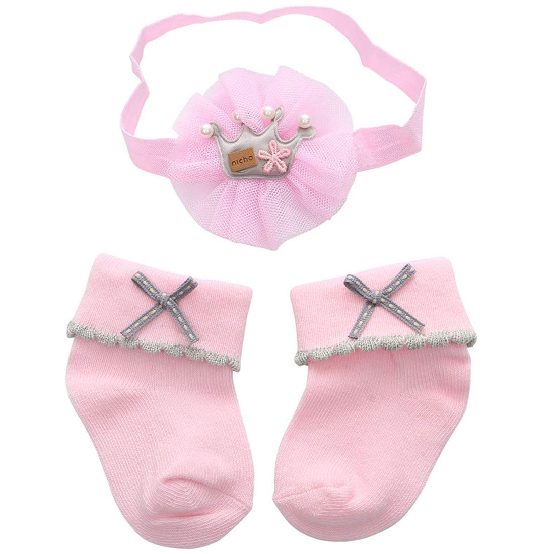 Baby Girl Socks with Hair Bows - 6 Pairs Soft Cotton Toddler Socks for 0-24 Months - Cute Infant Socks for Everyday Wear, Photo Shoots & Special Occasions