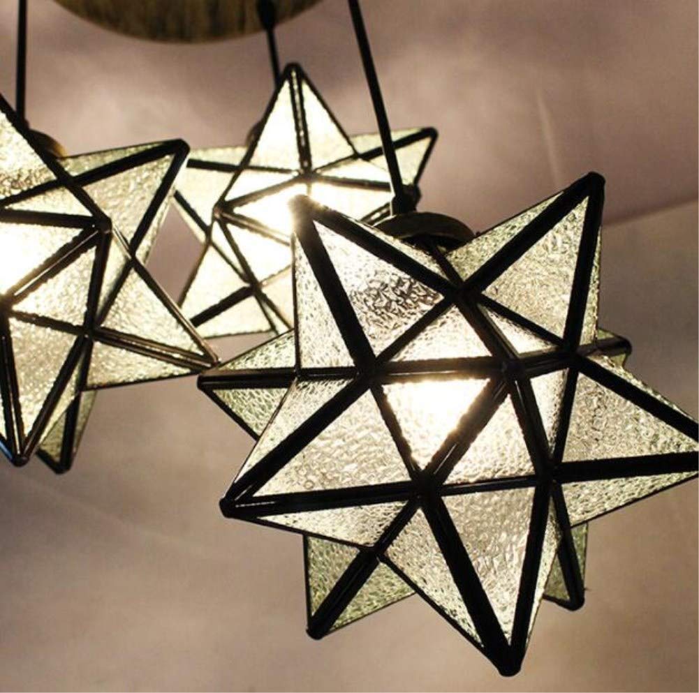 Teimi&Ritou 3-Light Round Base Moravian Star Chandelier - Iron Art Pendant Lamp with Crystal Glass for Dining Room, Living Room & Bedroom Lighting