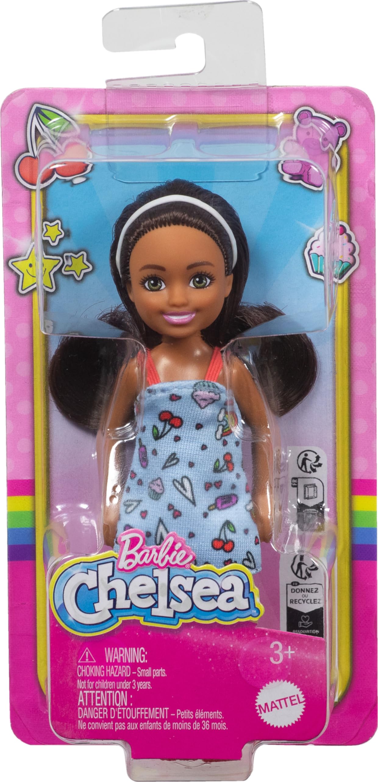 Barbie Chelsea Doll with Removable Blue Floral Dress & Pink Shoes - Brown Hair & Green Eyes - Perfect for Kids' Playtime, Collecting & Gift Giving