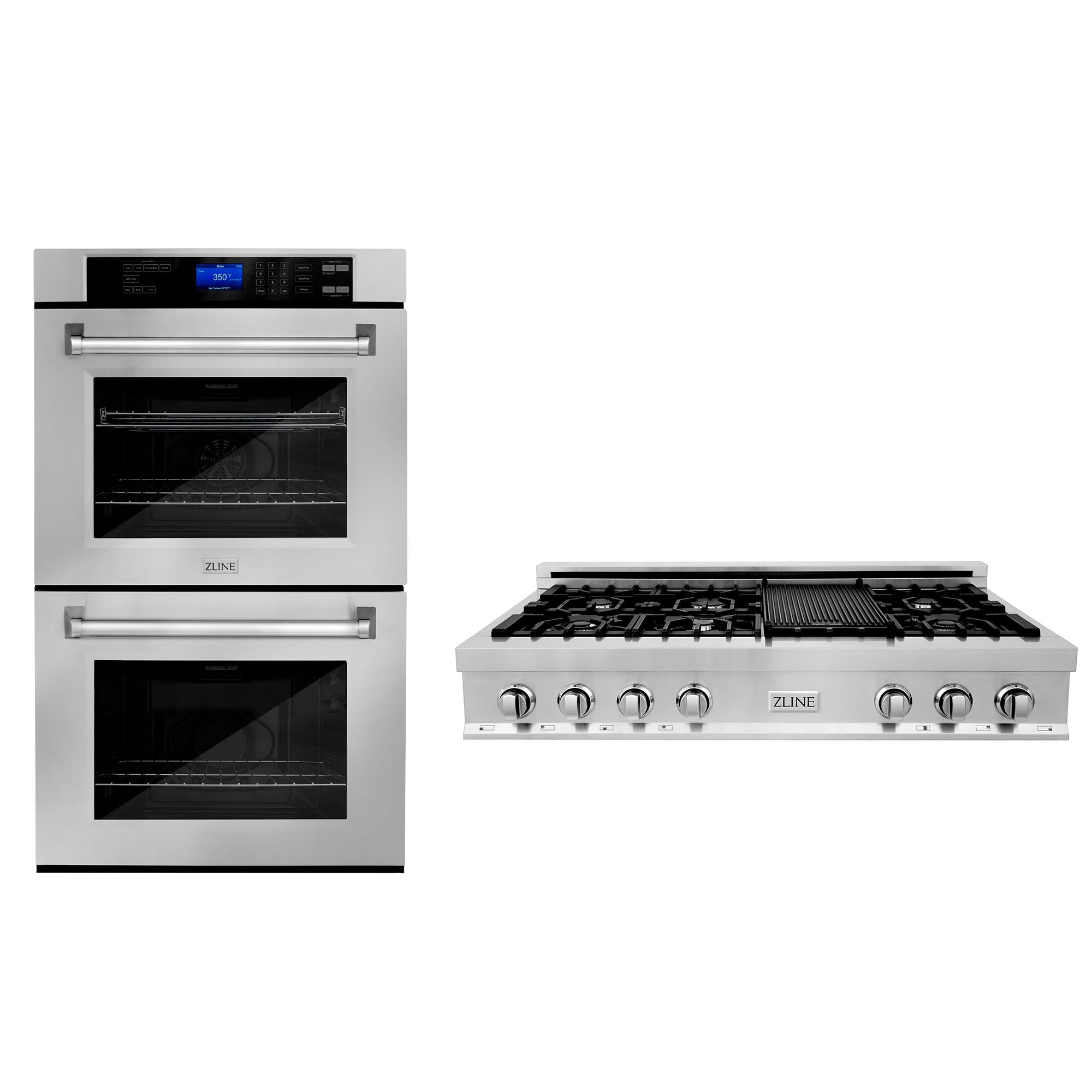 ZLINE 48-Inch Stainless Steel Gas Rangetop with 30-Inch Double Wall Oven Kitchen Package (2KP RTAWD48) - Perfect for Modern Home Chefs & Professional Style Cooking