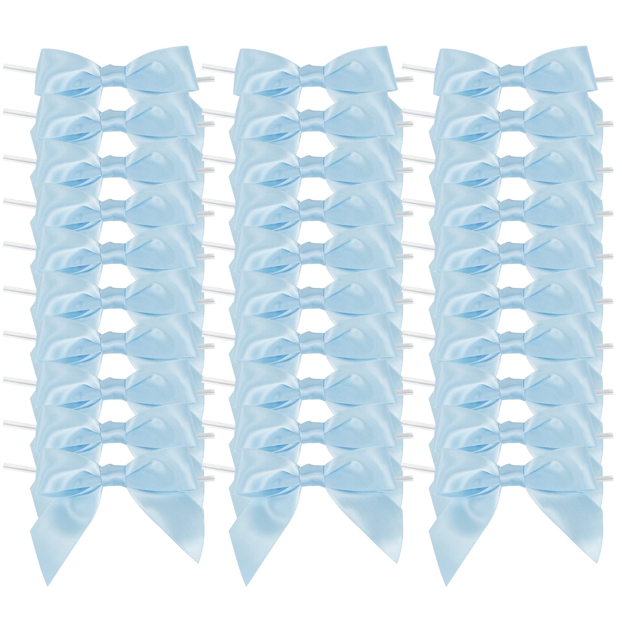 AIMUDI 3.5 Inch Light Blue Satin Ribbon Bows - 50 Pre-Tied Baby Shower Bows for Gift Wrapping, Wedding Favors, Gender Reveal, Birthday Decorations & Craft Projects - Perfect for Treat Bags, Cake Pops and Party Decor
