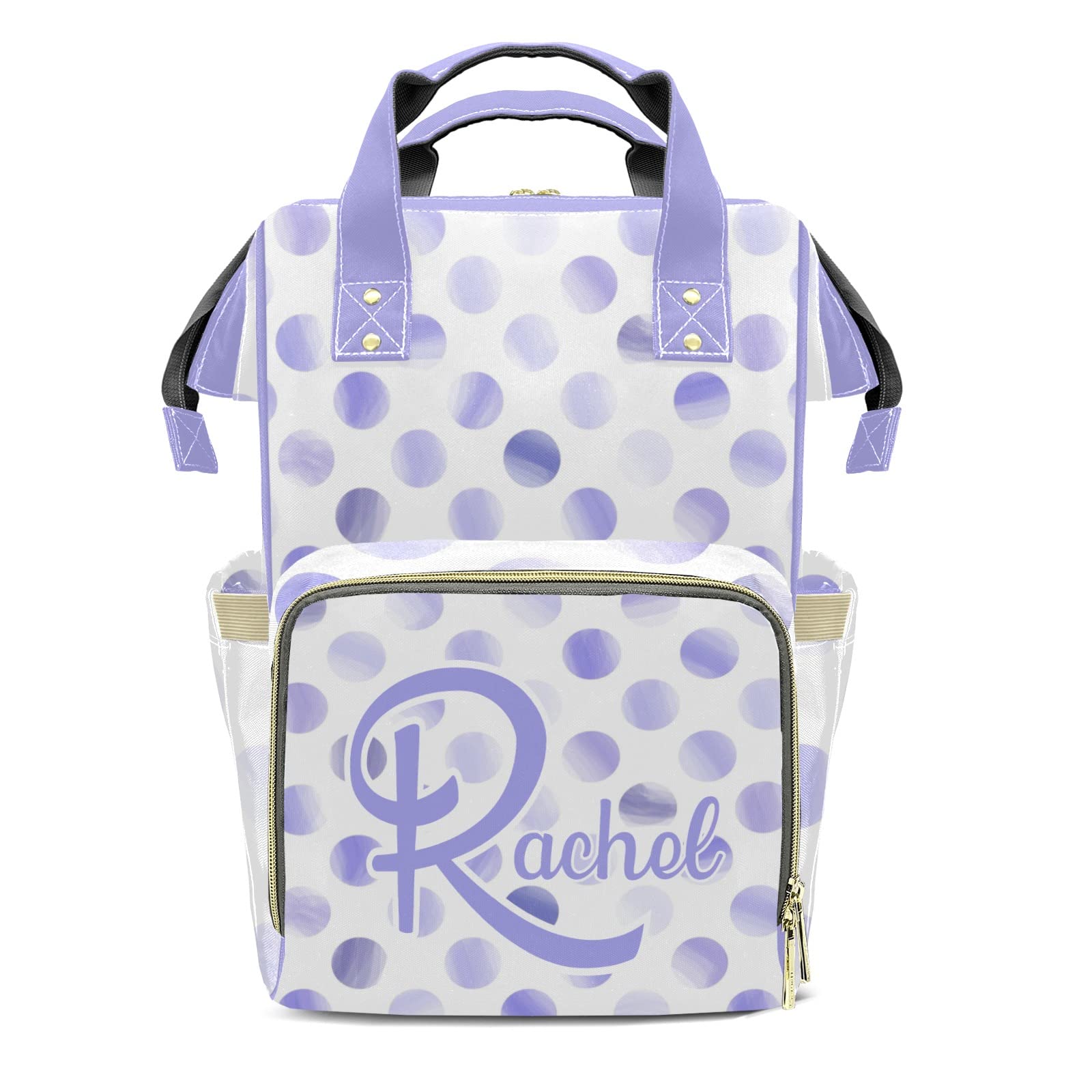 Polka Dot Purple Diaper Backpack - Stylish Tote for Moms & Dads with Name Tag | Perfect Baby Shower Gift & Nursing Essentials Organizer | Ideal for Travel, Park Outings & Daily Parenting