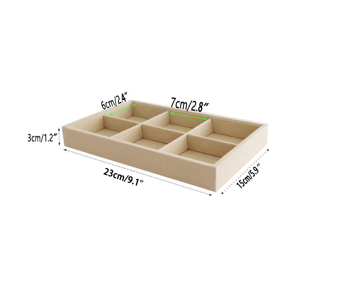 Premium Light Beige Jewelry Organizer Tray - 6 Grid Stackable Drawer Divider for Necklaces, Rings & Earrings | Closet & Vanity Storage Solution