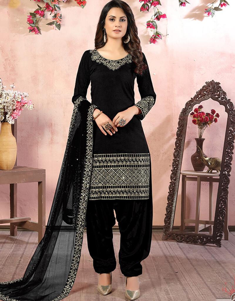 Elegant Black Art Silk Patiyala Salwar Suit for Women - Traditional Indian Ethnic Wear for Weddings, Festivals & Special Occasions