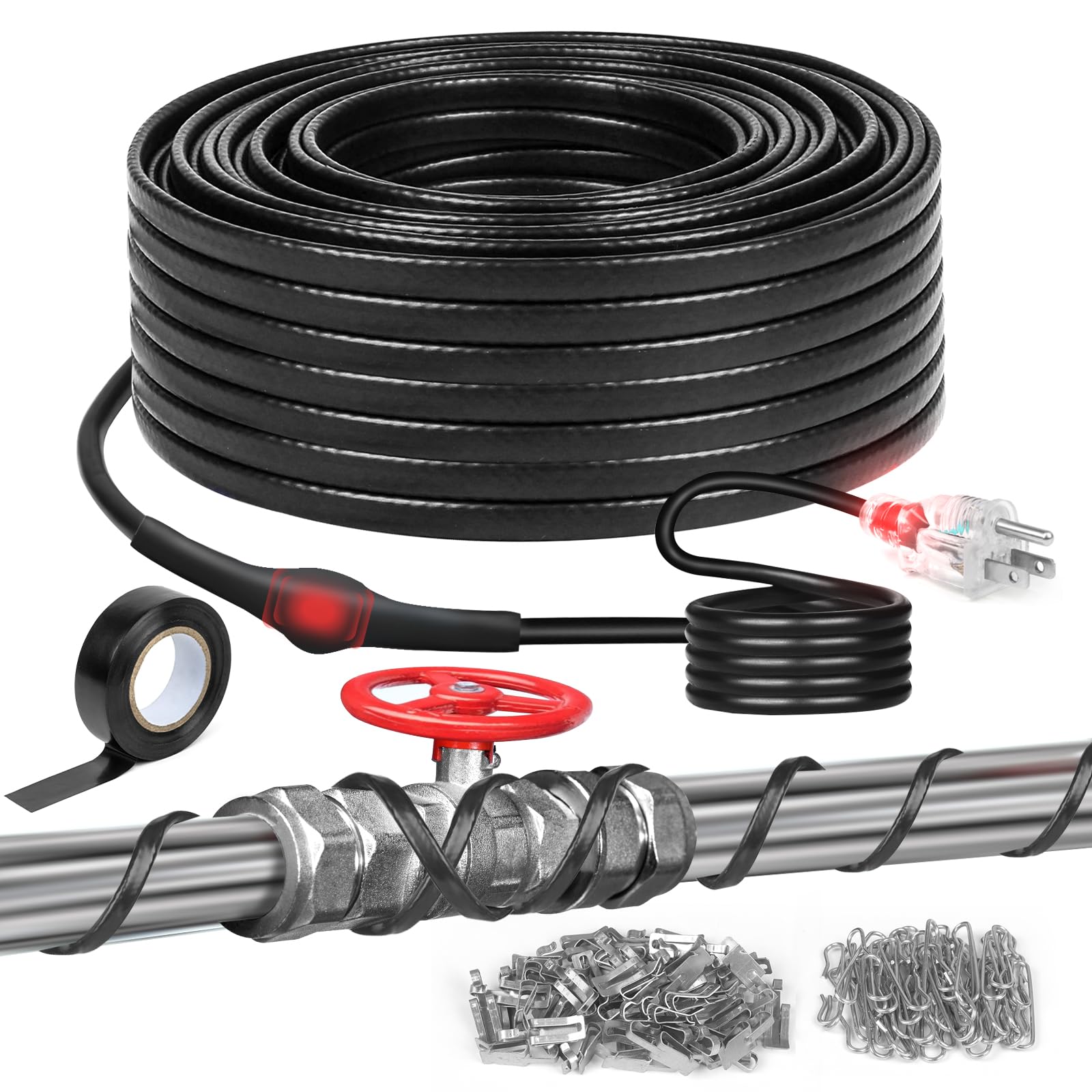 3FT to 160FT Self-Regulating Heat Tape for Water Pipes -40°F to 122°F, Thermostat-Controlled Pipe Heating Cable, Deicing Heat Tape for Gutters & Roofs, 120V 8W/ft (160FT) - Prevent Frozen Pipes in Winter & Protect Outdoor Plumbing