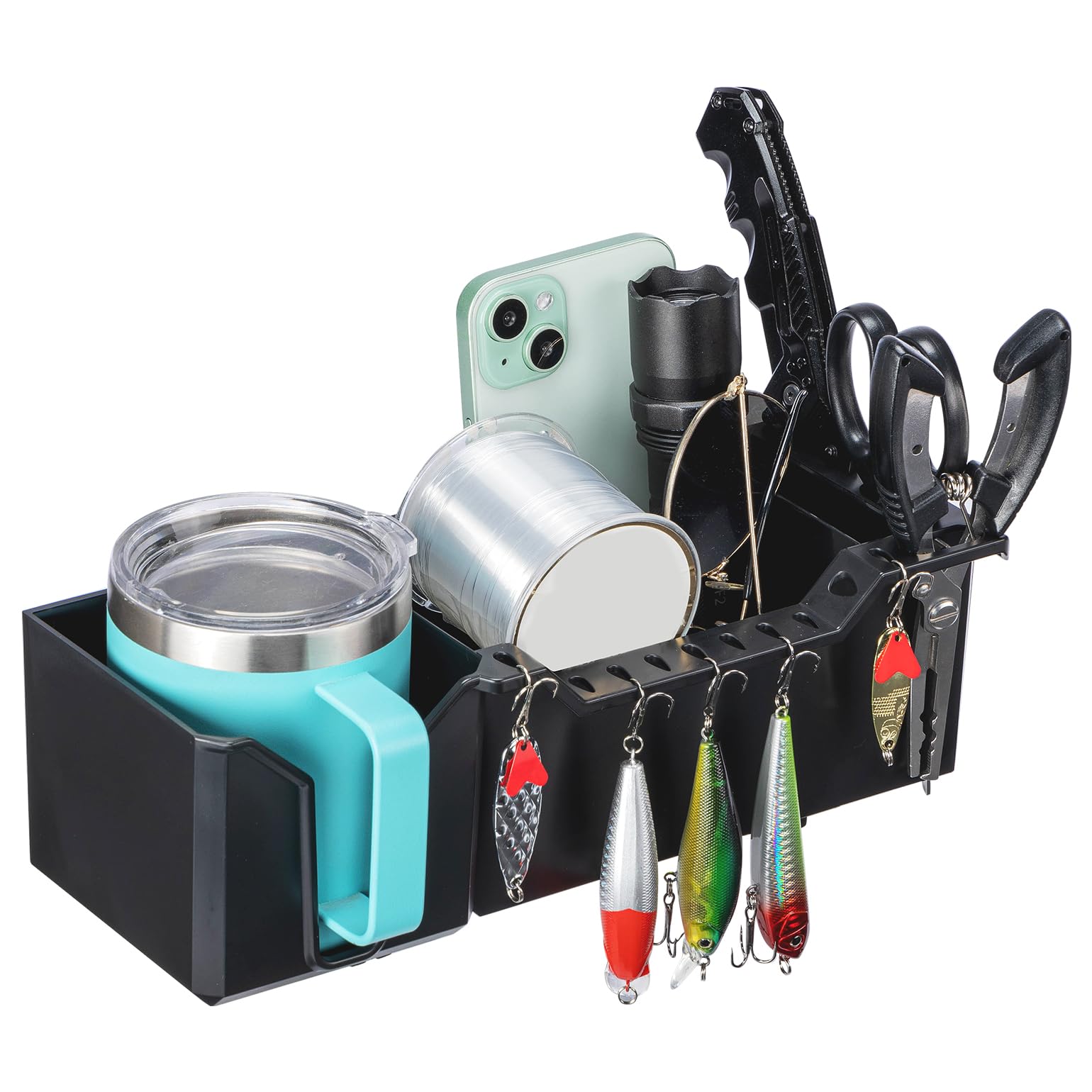 KEMIMOTO Universal Boat Cup Holder & Storage Organizer - Marine Boat Caddy for Bass Boats, Kayaks, Pontoons & Jon Boats | Waterproof Drink Holder for Fishing, Cruising & Water Sports