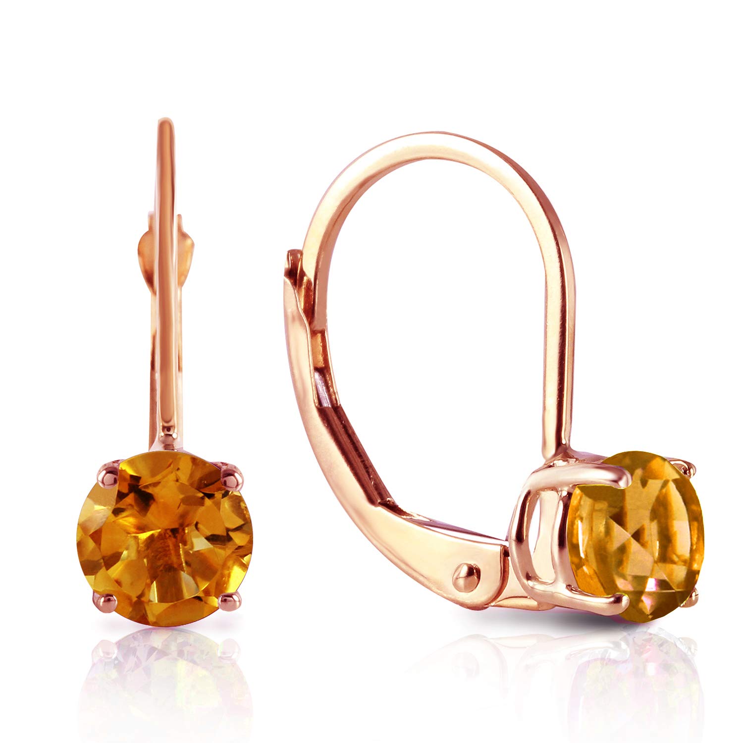 14K Rose Gold Leverback Earrings with Genuine Citrine Gemstone - Elegant Dangle Earrings for Women, Perfect for Weddings, Parties & Special Occasions