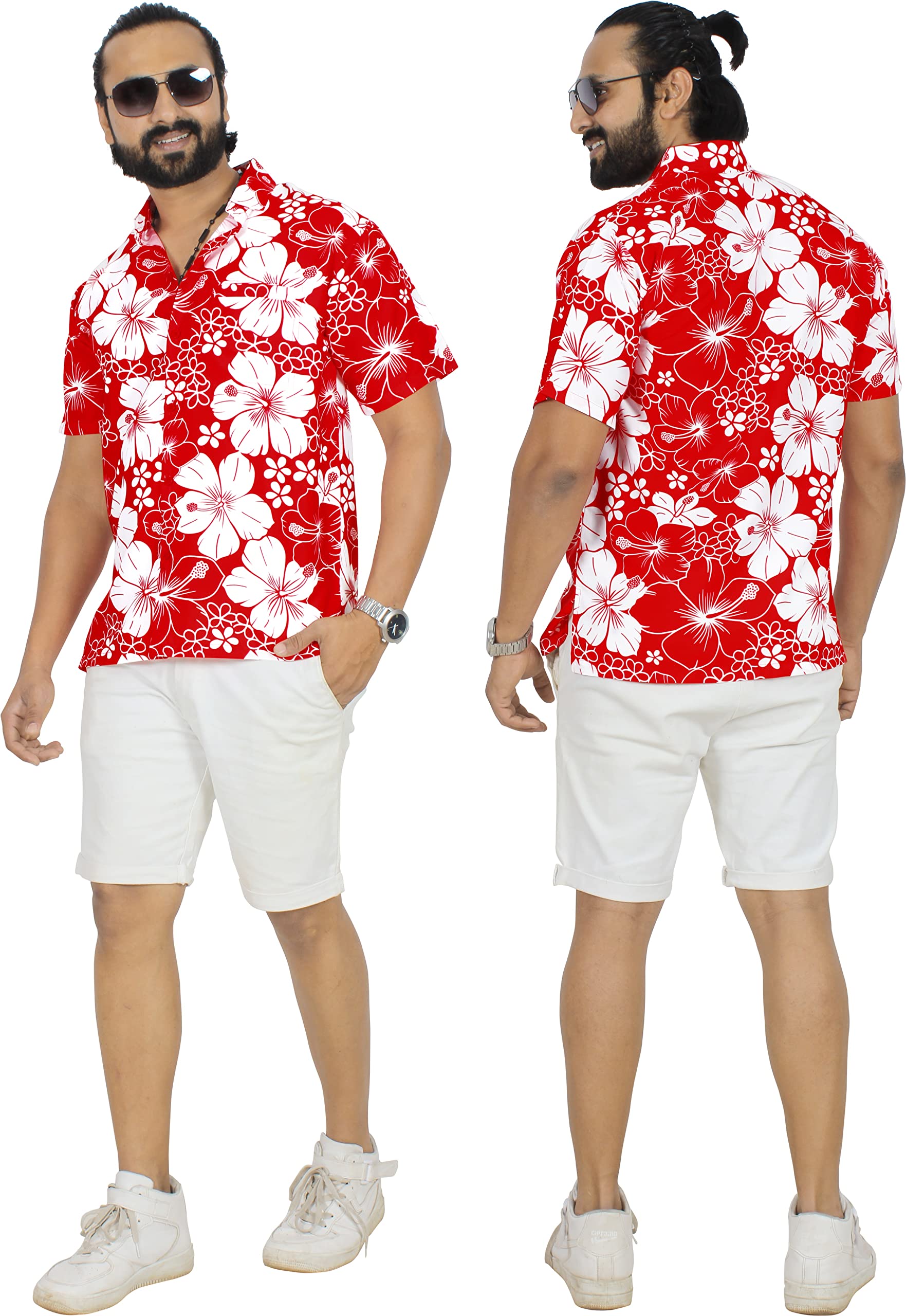 LA LEELA Men's Hawaiian Shirt Short Sleeve Button Down Floral Shirt - Boho Beach Vacation Shirt for Men, Casual Summer Aloha Shirt for Tropical Party, Luau, Cruise & Holiday Wear