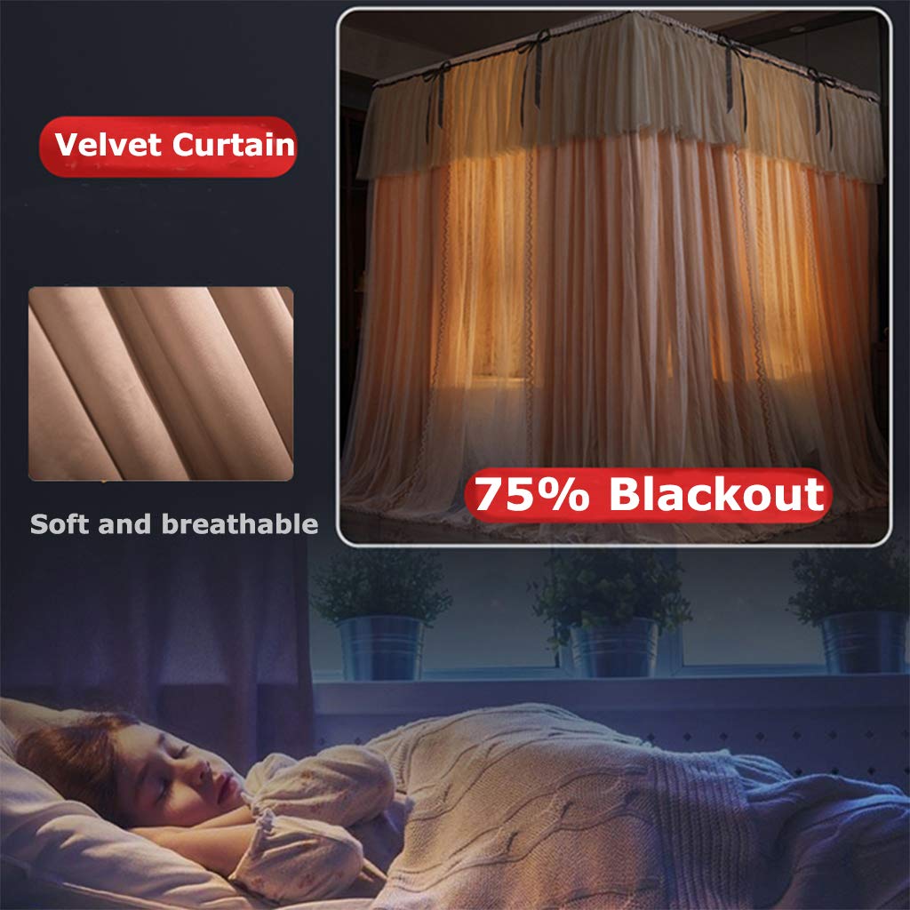 70% Blackout Princess Canopy Bed with 4 Corner Posts & Mosquito Net - Full/Queen/Cal King Size Bed Canopy for Girls, Women & Boys - Grey King Size - Perfect for Bedroom Decor, Sleep Protection & Romantic Ambiance