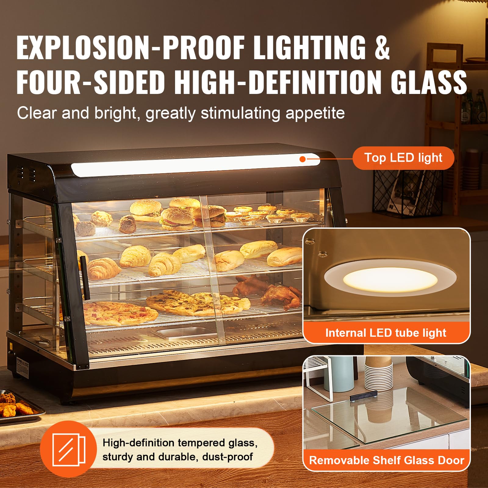 VEVOR 3-Tier Commercial Food Warmer Display - 1500W Stainless Steel Countertop Food Warmer with LED Light, Adjustable Shelves & Digital Temperature Control (86℉~185℉) - Perfect for Restaurants, Cafes & Buffets to Keep Pizza, Burgers, Fried Chicken & Bread Warm & Fresh