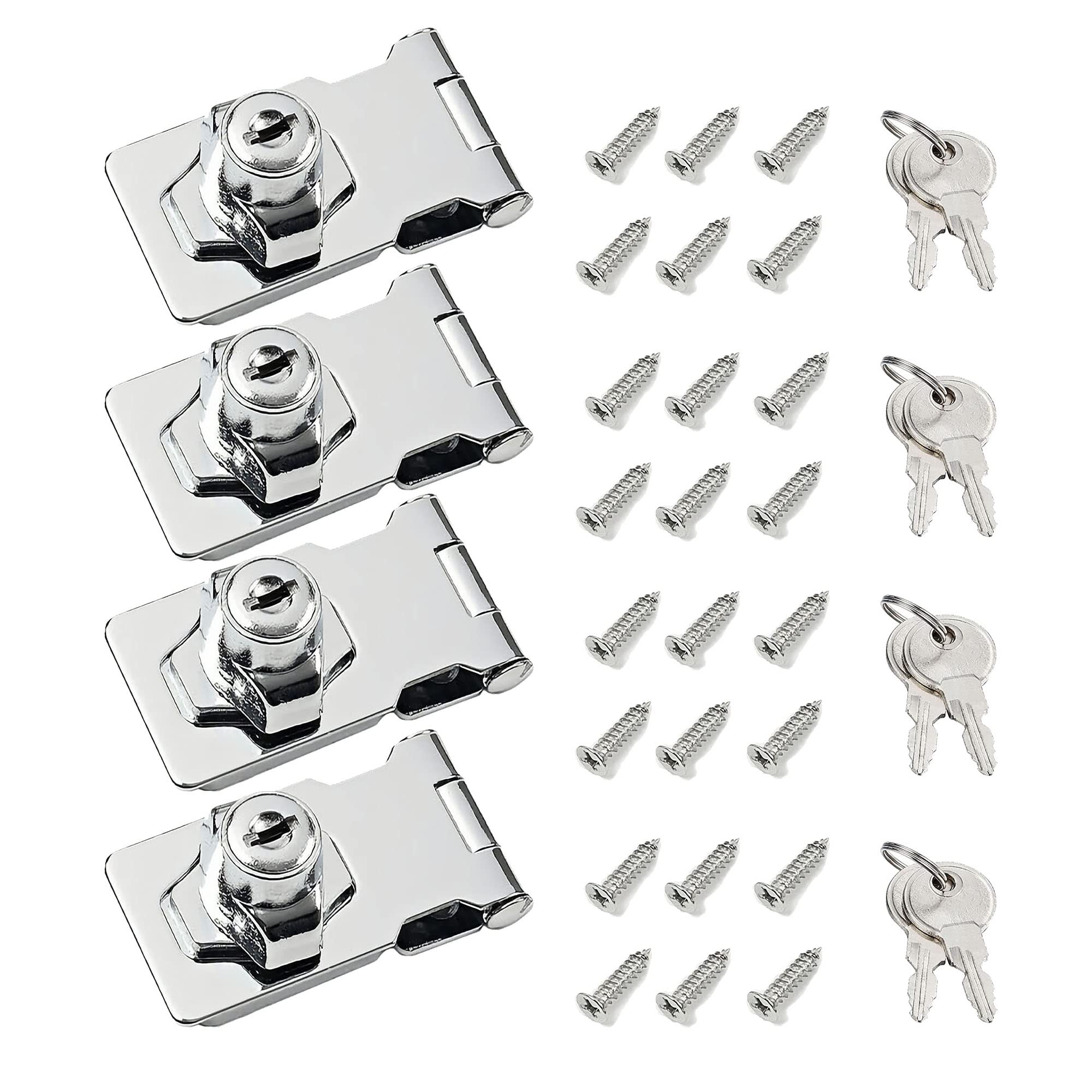 2.5 Inch Keyed Hasp Locks with Twist Knob - 4 Pack Silver Cabinet Locks with Keys - Secure Storage, Toolboxes, Mailboxes & Outdoor Enclosures