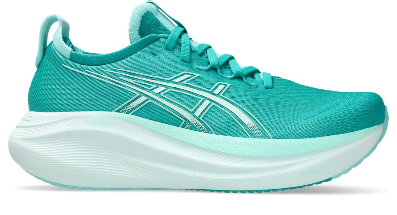 ASICS Women's Gel-Nimbus 27 Running Shoes - Wave Teal/Illuminate - Cushioned Road Running Shoes for Women - Perfect for Marathon Training & Daily Jogging