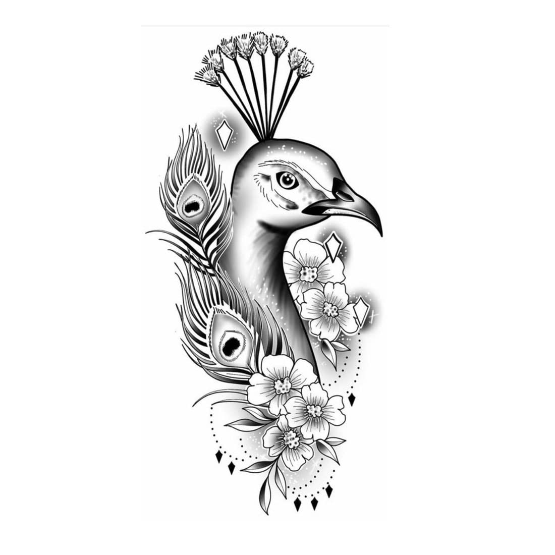 Peacock Feather Temporary Tattoos for Men & Women - Waterproof Fake Body Art for Parties, Festivals & Costume Events