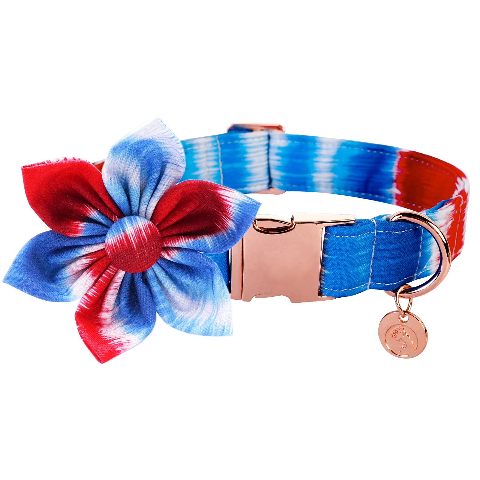 DOGWONG Tie Dye Cotton Dog Collar with Flower Pattern - Adjustable, Comfortable & Durable Pet Collar for Small, Medium & Large Dogs - Perfect for Walks, Training & Outdoor Adventures
