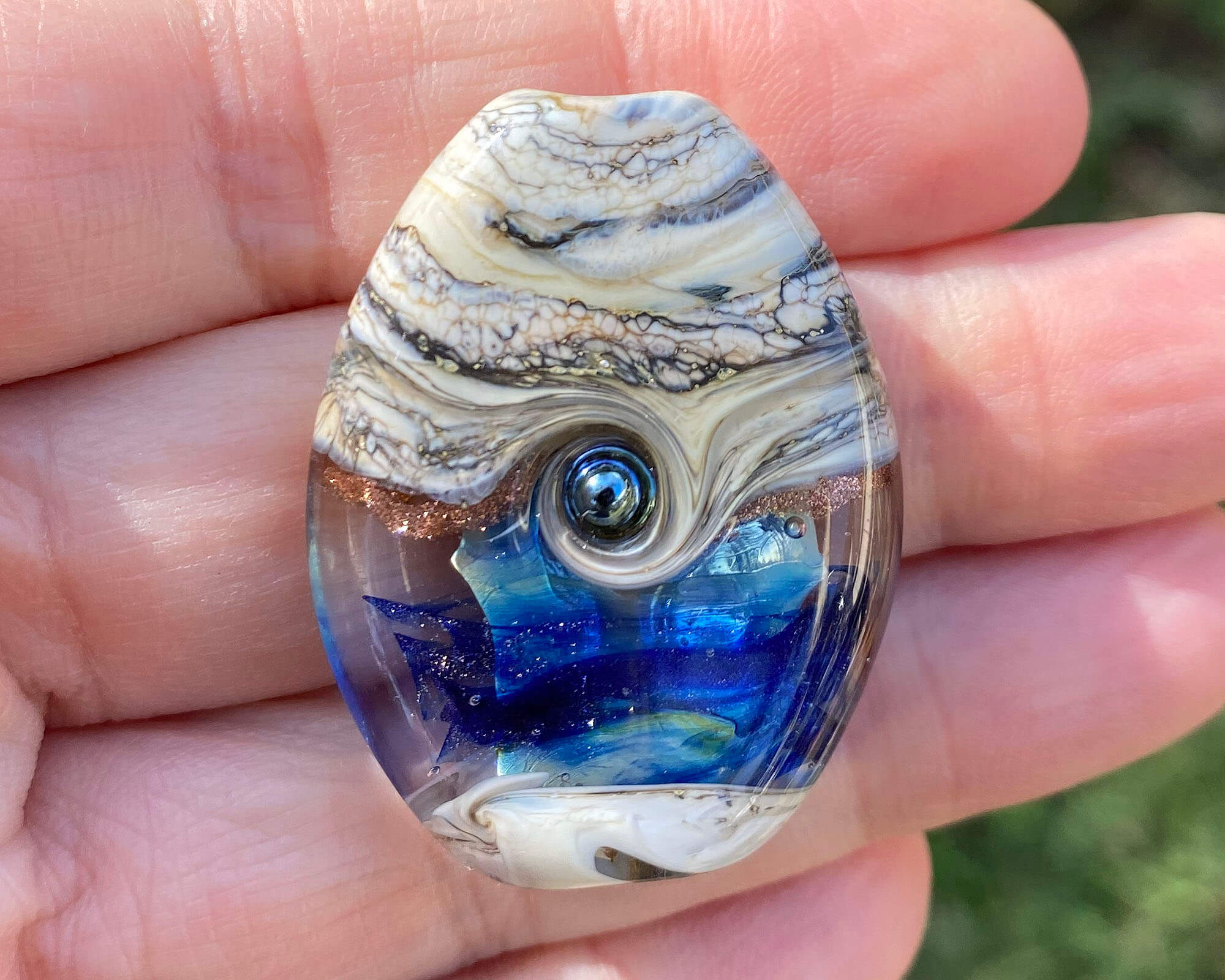 Handmade Blue Ivory Organic Lampwork Glass Focal Bead for Jewelry Making - Perfect for Necklaces, Bracelets & DIY Craft Projects