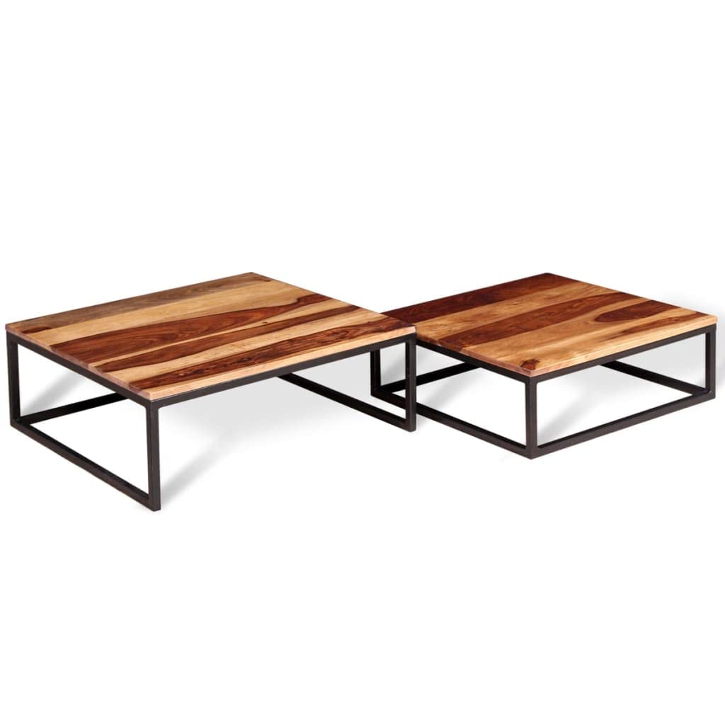 Modern 2-Piece Nesting Coffee Table Set - Solid Sheesham Wood - Perfect for Living Room, Lounge & Small Spaces