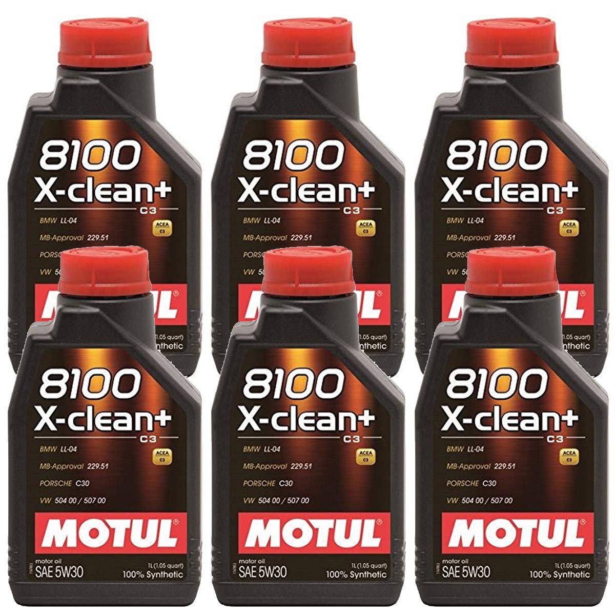 Motul 8100 X-Clean LL-04 5W30 Synthetic Engine Oil 1L (6 Pack) - Meets 229.51 & 504.00 Standards - Perfect for BMW, Mercedes & European Vehicles - Long-Lasting Engine Protection