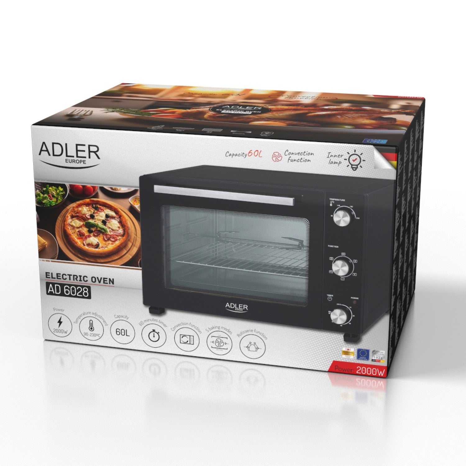 Adler AD 6028 Black Electric Oven - Perfect for Baking, Roasting & Cooking in Your Kitchen