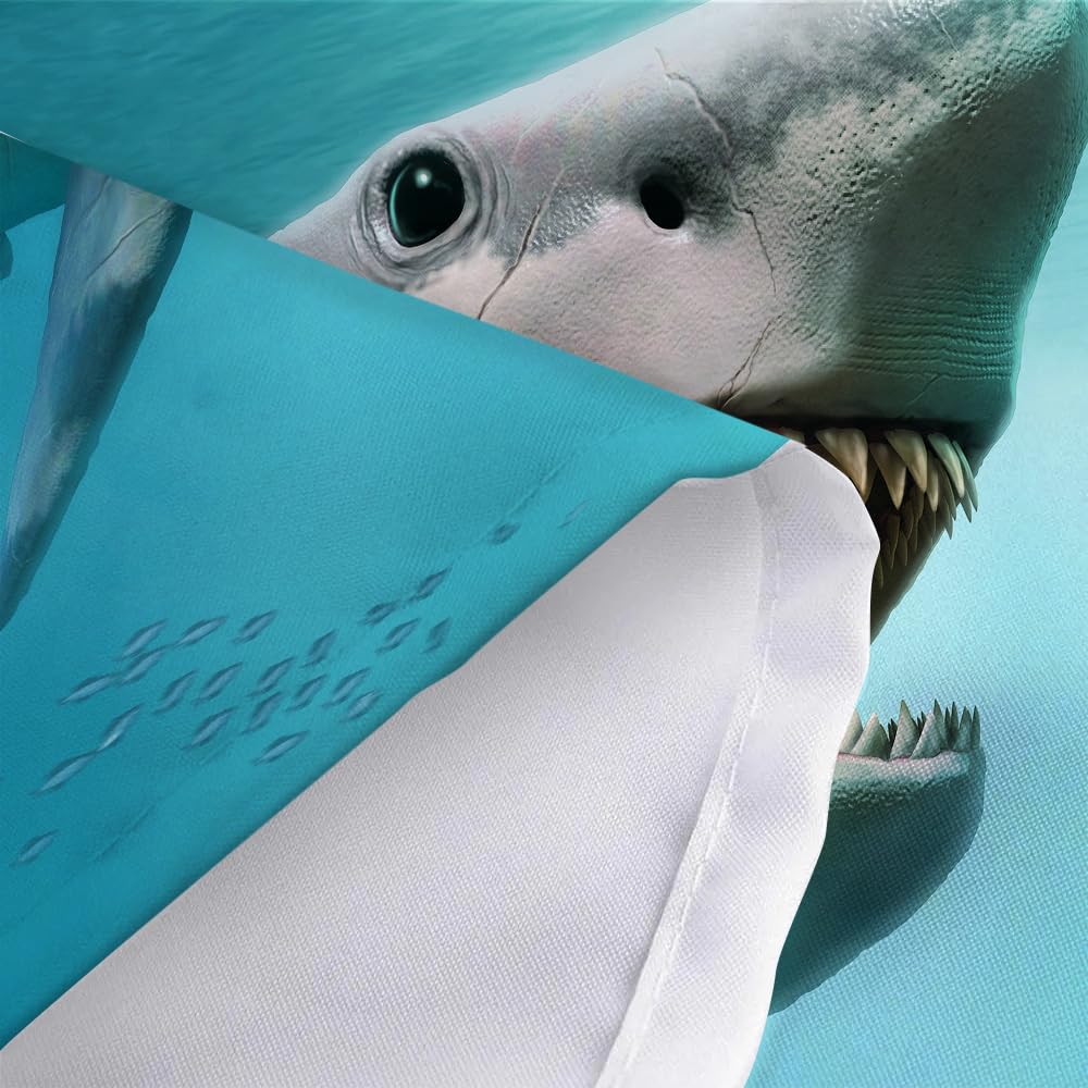 3D Shark Ocean Themed Shower Curtain - Underwater World Sea Animal Print Polyester Bathroom Decor with Hooks (69x70 Inches) - Perfect for Beach House, Kids' Bathroom & Ocean Lovers' Home Decor