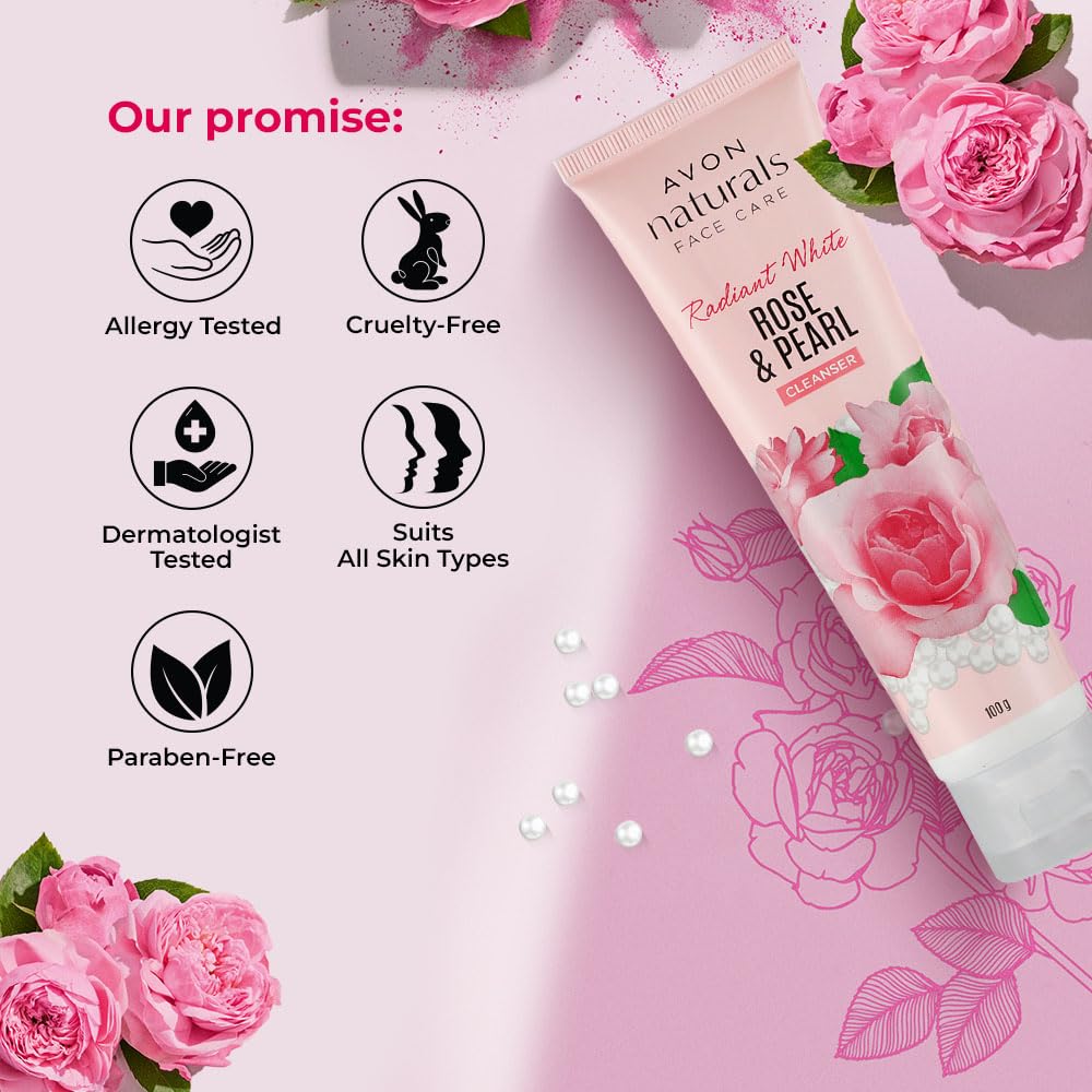 Natural Rose & Pearl Facial Cleanser 100g - Gentle Exfoliating & Hydrating Face Wash for Glowing Skin | Perfect for Daily Skincare Routine & Sensitive Skin Types
