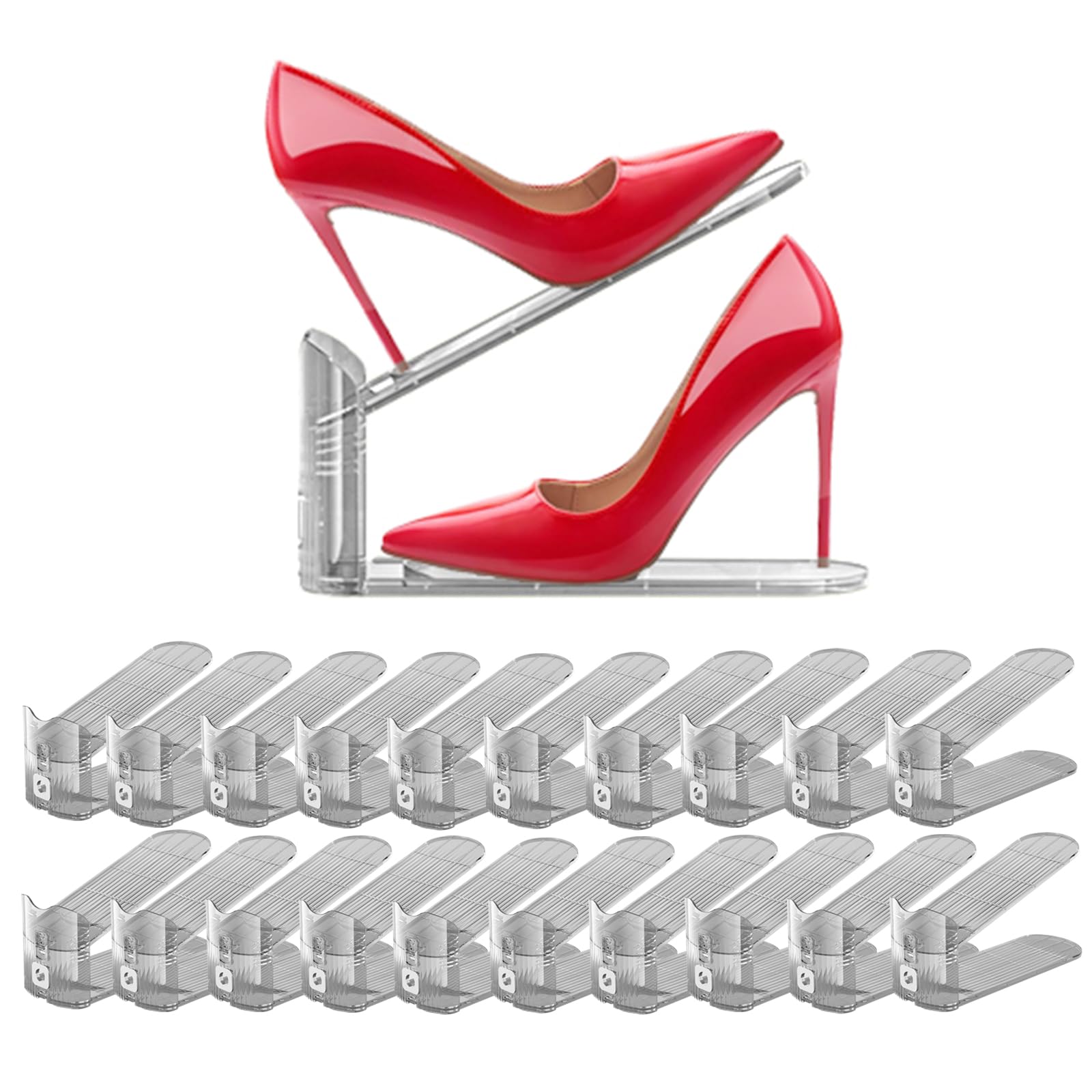 20 Pack Clear Shoe Stackers Organizers - Space Saving Shoe Rack for Closet, Grey | Perfect for Closet Organization, Shoe Storage & Small Space Solutions
