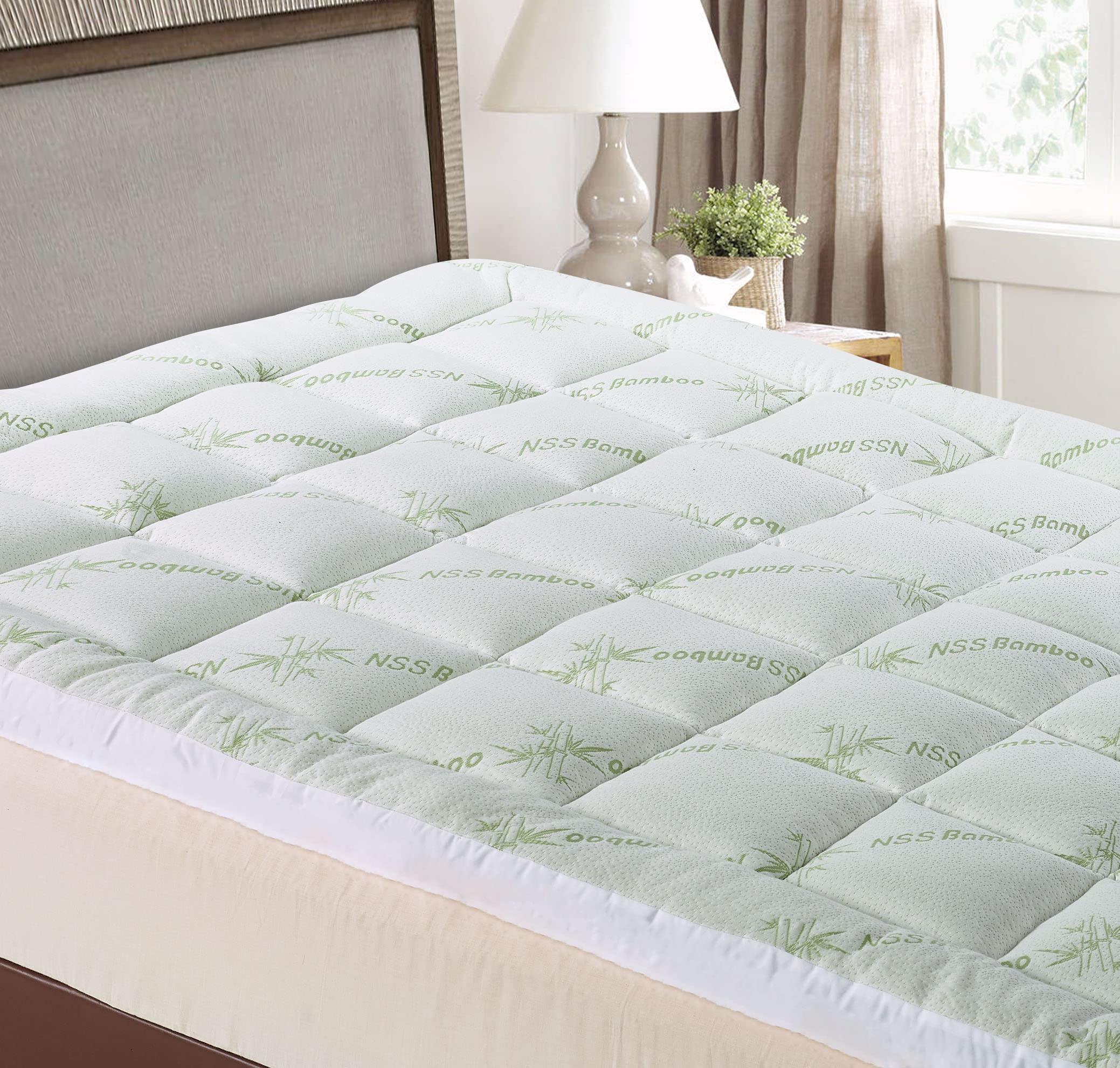 Bamboo Mattress Topper Twin Size 39x75 Inches - Soft Cooling Plush Down Alternative Quilted Mattress Pad with Gusset & Fitted Skirt - Breathable Bed Topper for Hot Sleepers - Perfect for Guest Beds, Dorms & Home Use