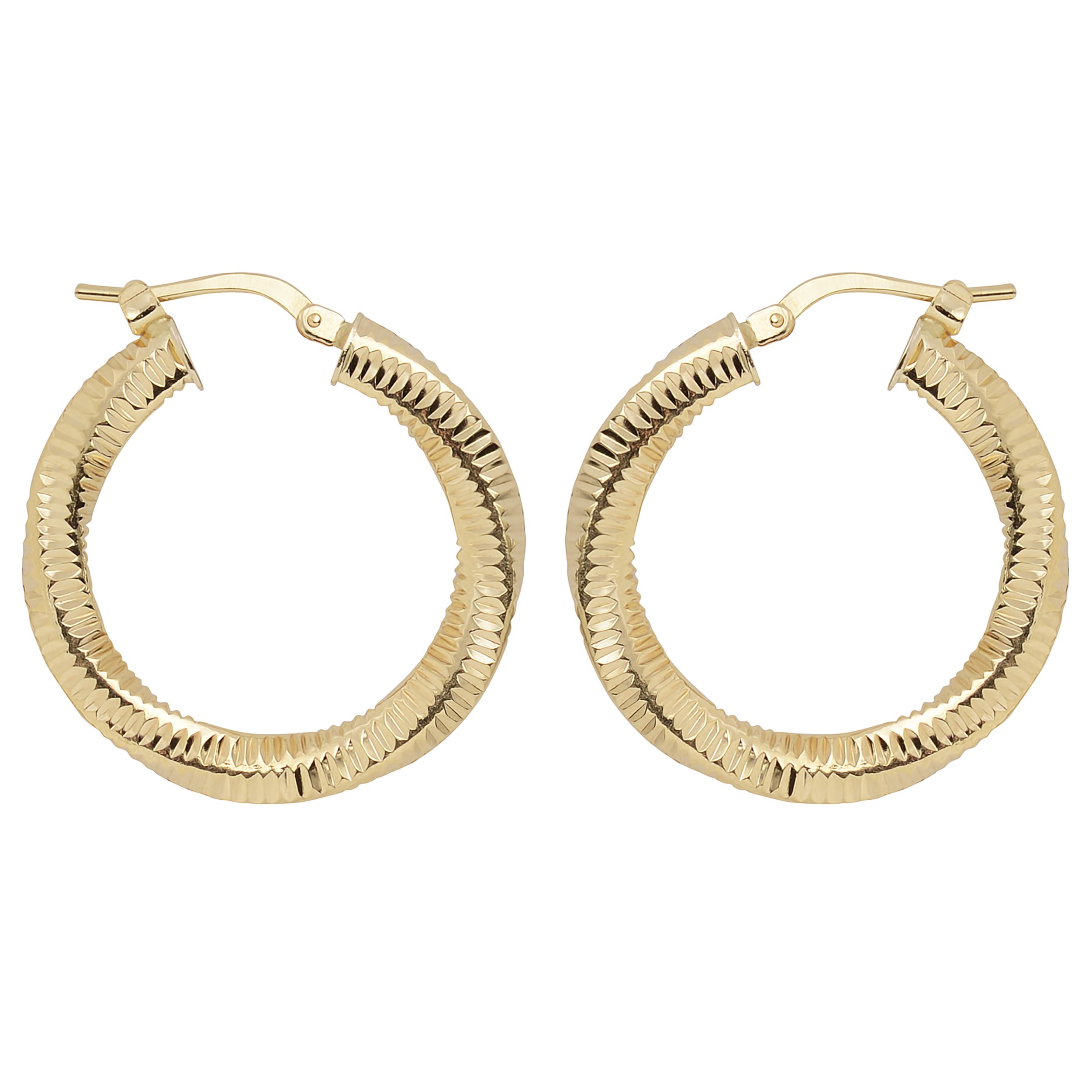 10K Yellow Gold 2x20mm Textured Twist Round Hoop Earrings for Women - Elegant Everyday Jewelry for Work, Date Night & Special Occasions