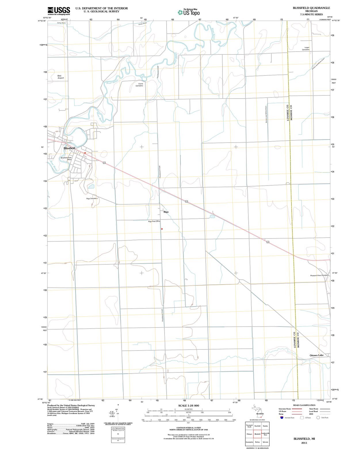 2011 Blissfield, MI USGS Historical Topographic Map - 33x44 Inch Large Wall Art Decor | Vintage Michigan Maps for Home & Office | Perfect for History Buffs & Geography Lovers