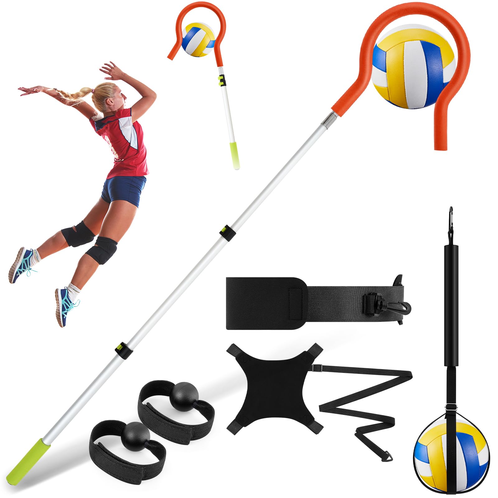 4-Piece Volleyball Spike Trainer Set - Solo Serve & Attack Trainer with Rebounder for Beginners - Perfect for Serving & Spiking Practice - Great Volleyball Gift (Orange) - Ideal for Indoor & Outdoor Training, Team Drills, and Solo Practice Sessions
