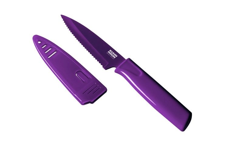 Kuhn Rikon COLORI Serrated Paring Knife 8-inch - Sharp Kitchen Utility Knife for Fruits, Vegetables & Peeling - Multiple Color Options - Perfect for Home Cooking, Camping & Picnics
