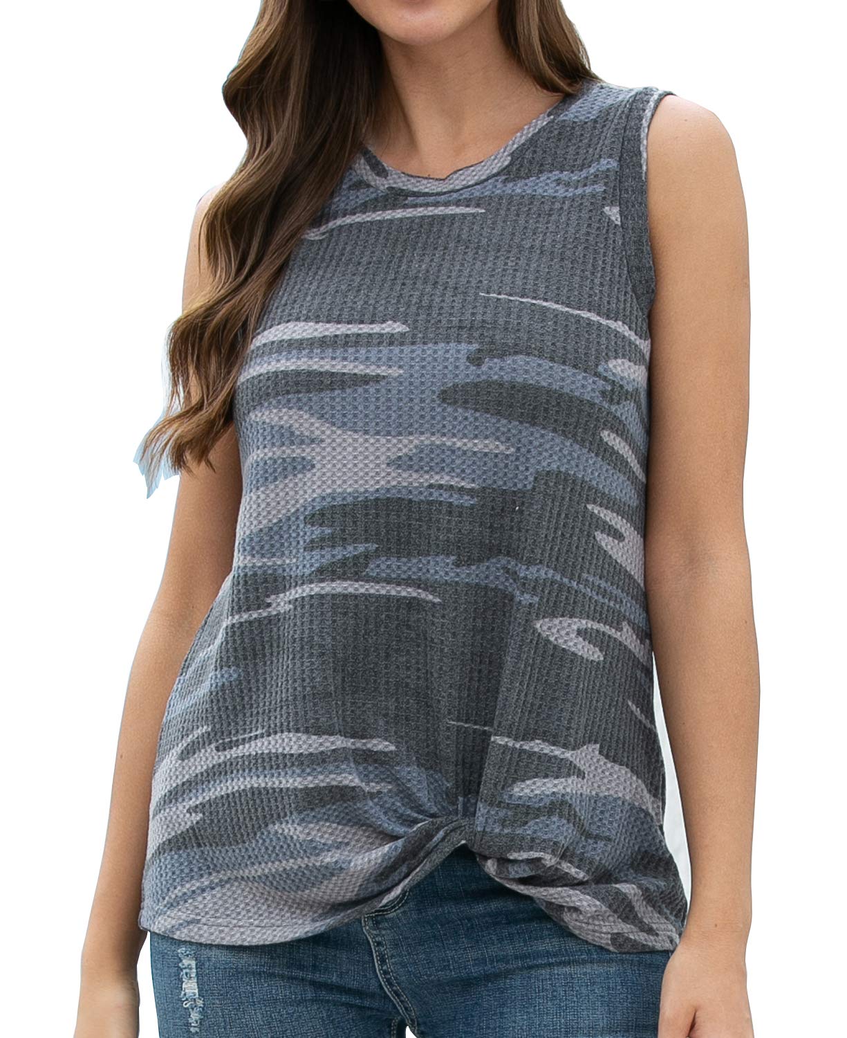 IWOLLENCE Women's Waffle Knit Tunic Top - Sleeveless Casual Blouse with Twist Knot Detail | Perfect for Summer Outfits, Beach Wear & Layering