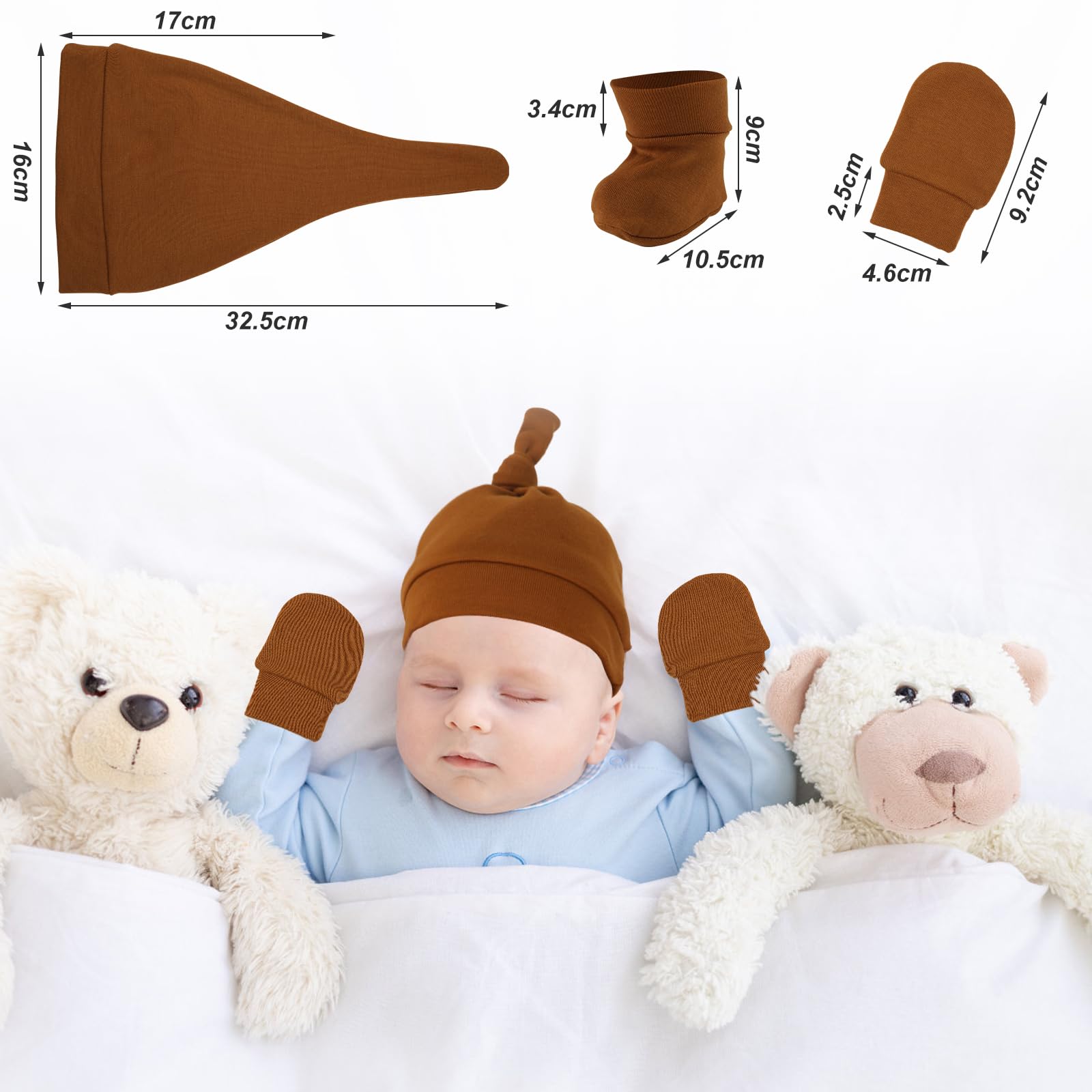 5 Sets Soft Unisex Baby Hats & Mittens Socks for Newborns 0-6 Months - Preemie Hats, No Scratch Mittens, Hospital Essentials for Infants - Perfect for Newborn Photography, Baby Showers & Hospital Visits