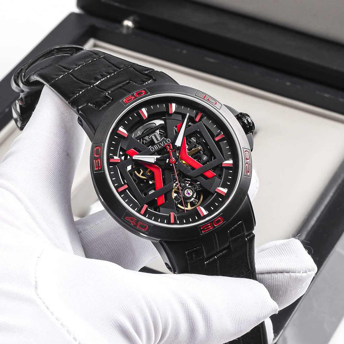 Men's Automatic Skeleton Dial Watch - Waterproof Leather Strap Sport Watch for Business, Casual & Outdoor Activities | UM1